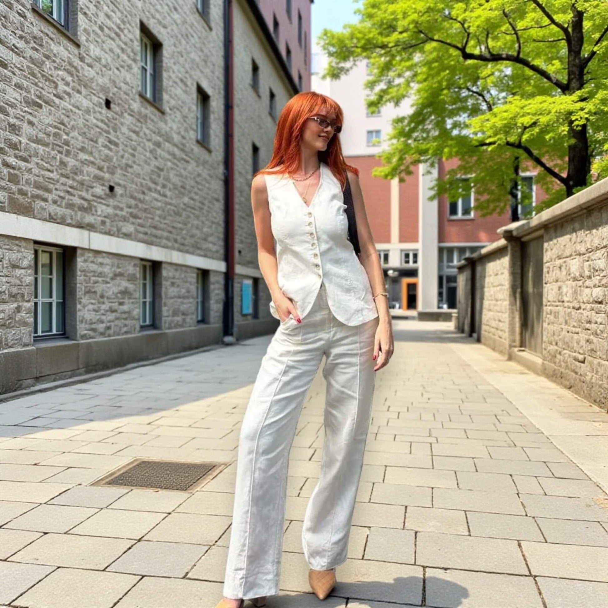 Linen Set Women, Linen Waistcoat And Wide Leg Trousers Set