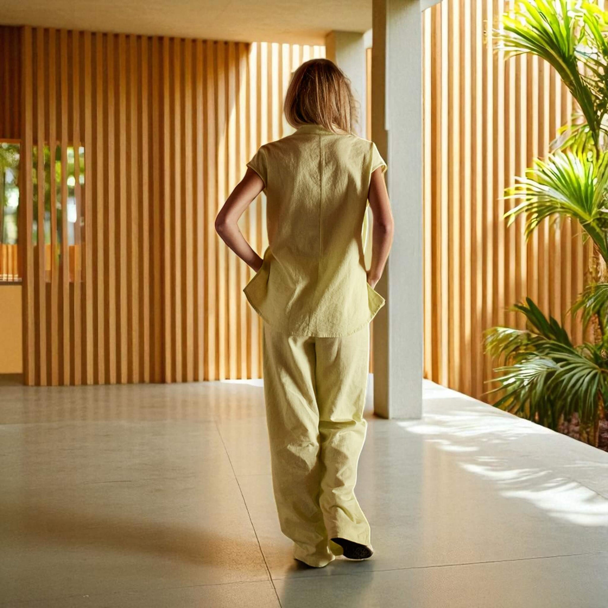 Linen Set Women, Linen Wrap Top And Wide Leg Pants Set