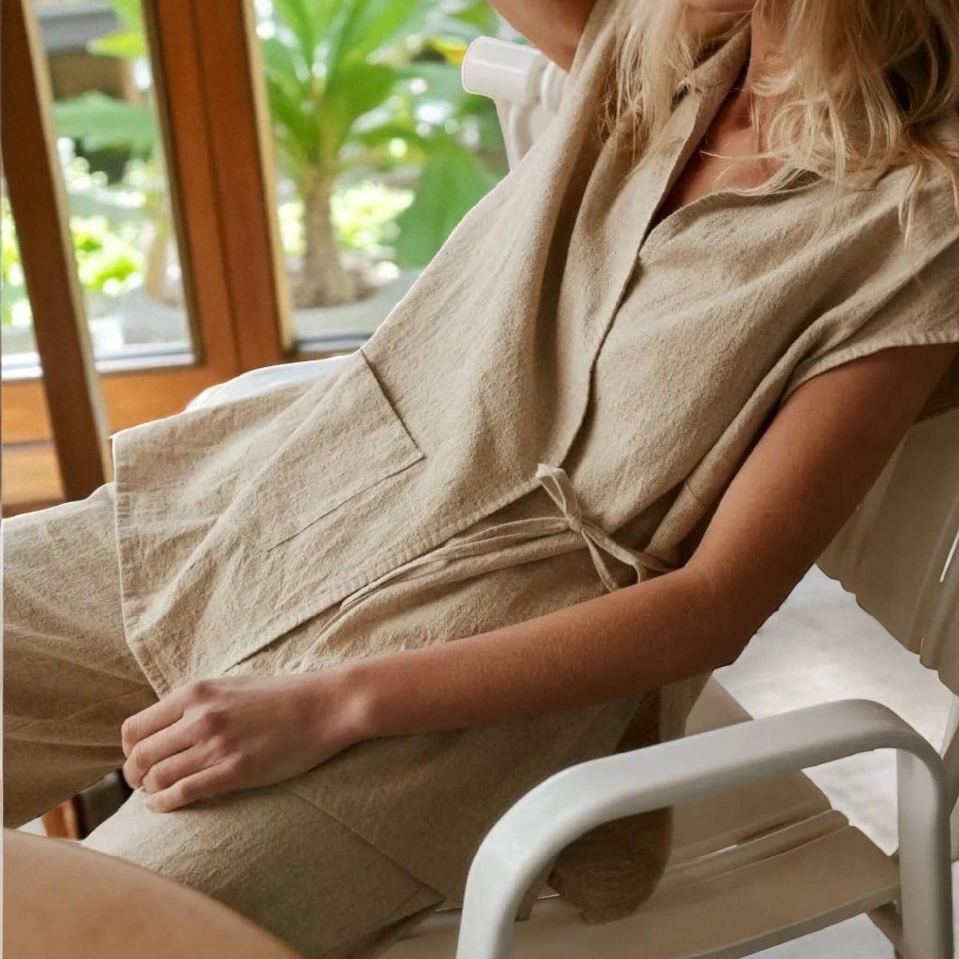 Linen Set Women, Linen Wrap Top And Wide Leg Pants Set