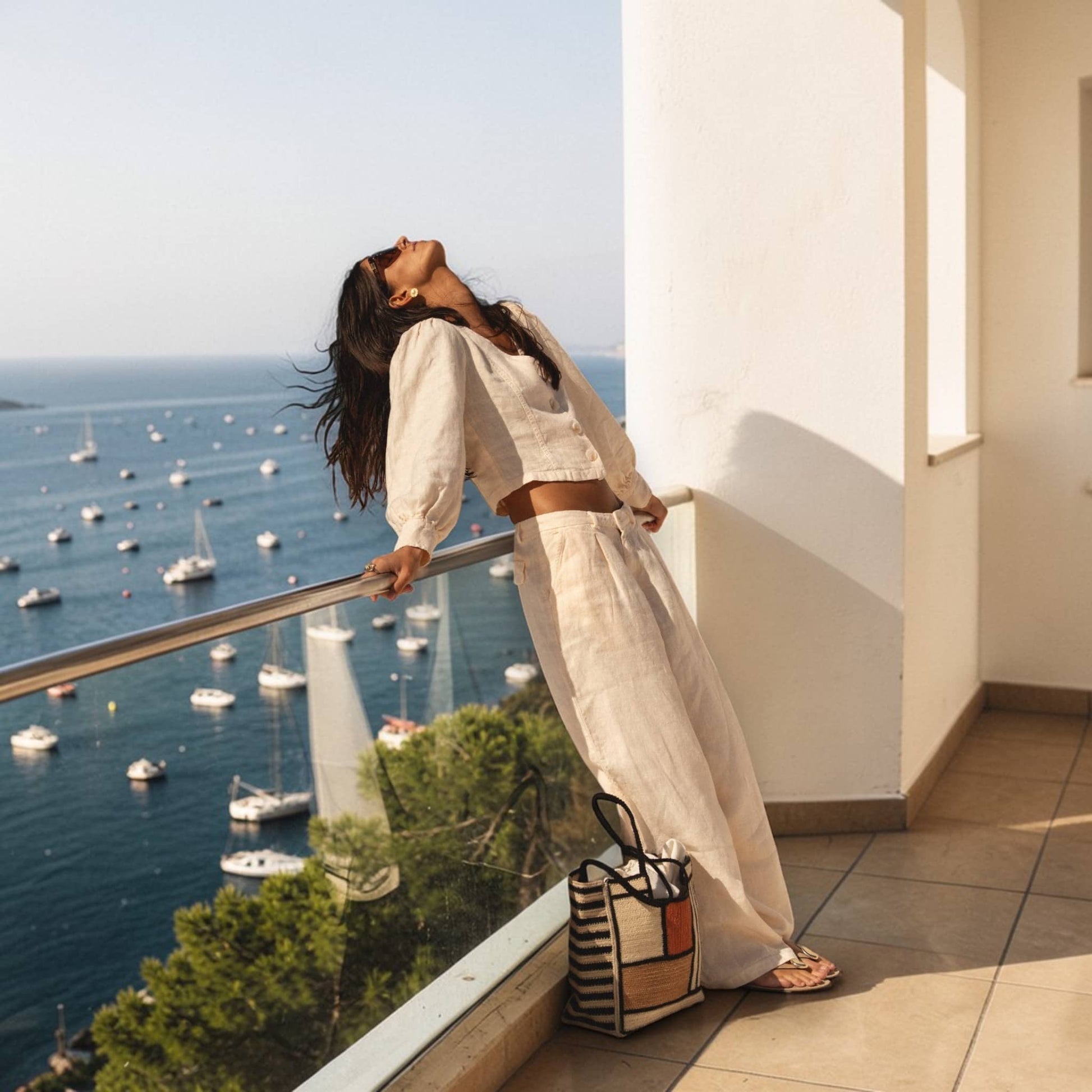 Linen Set Women, Long Sleeve Linen Crop Top And Wide Leg Pants Set