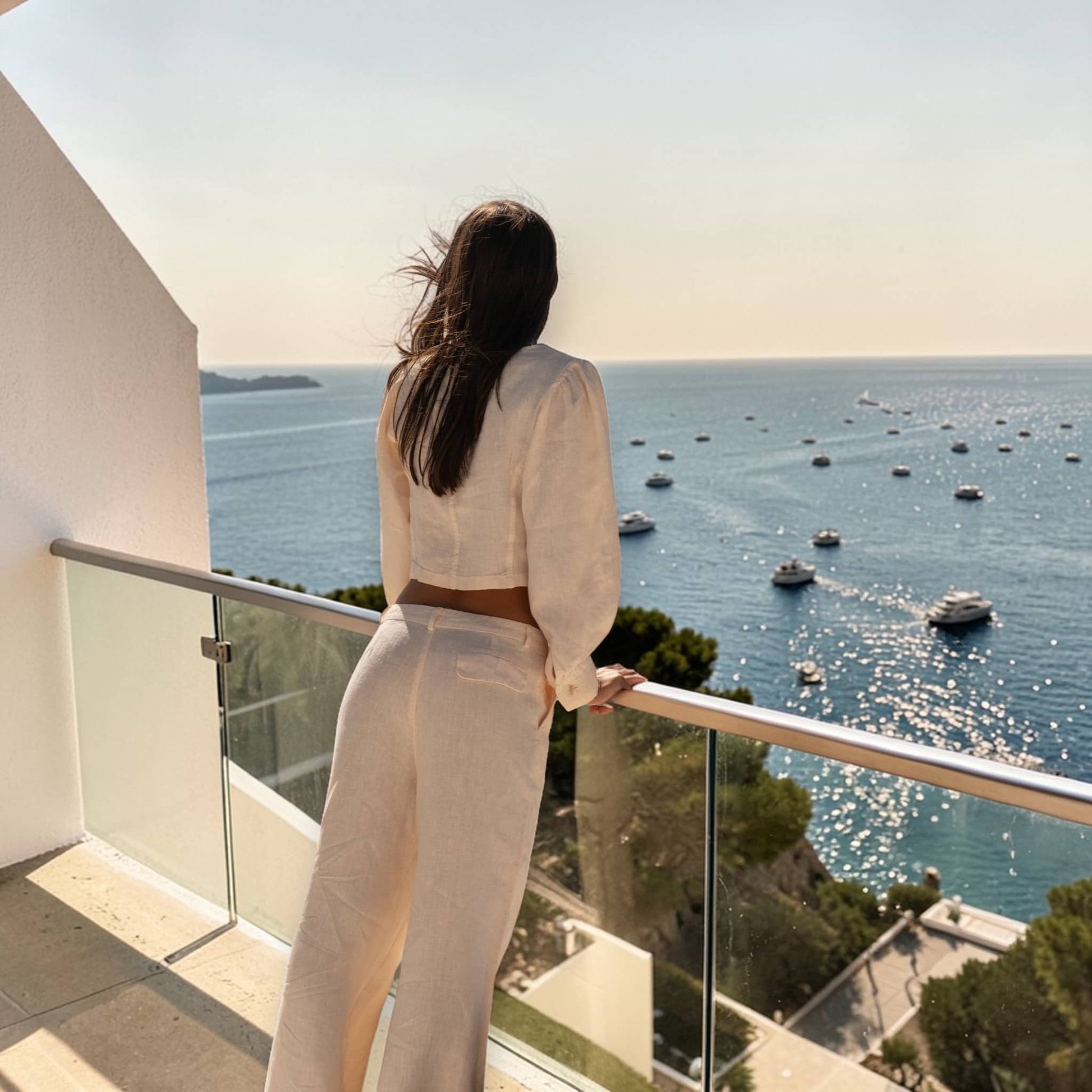 Linen Set Women, Long Sleeve Linen Crop Top And Wide Leg Pants Set