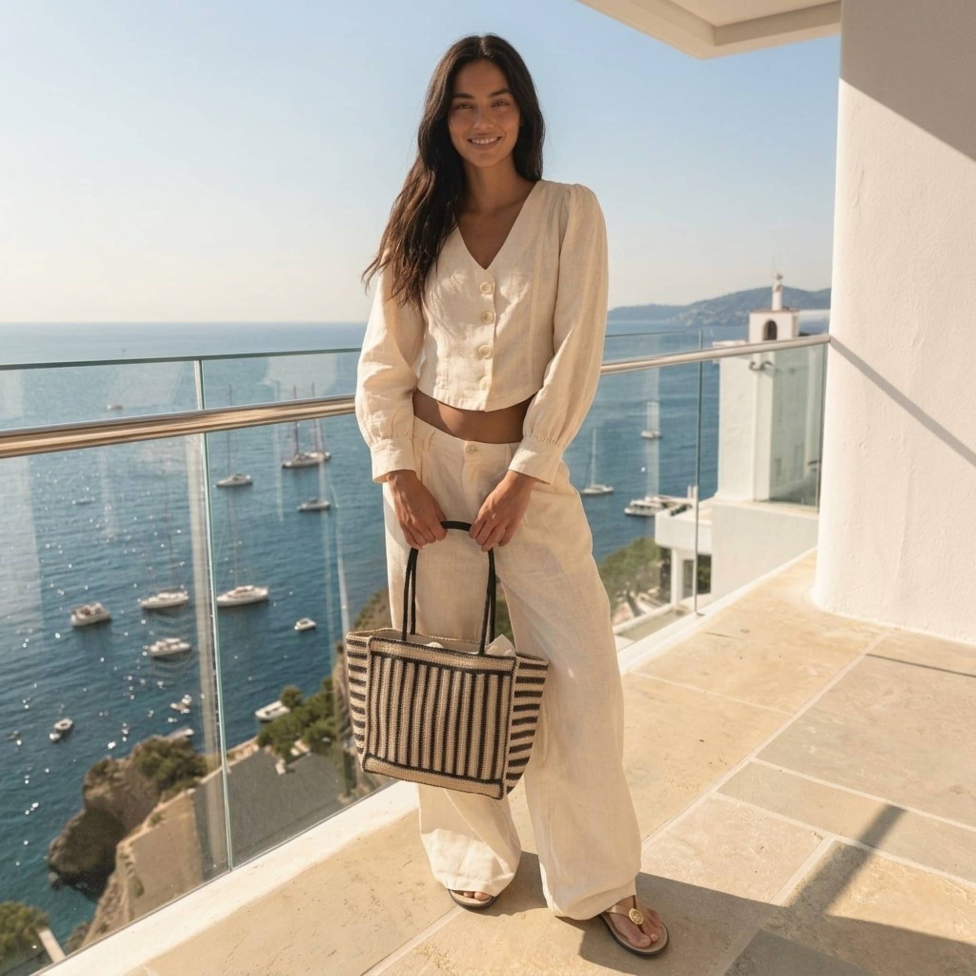 Linen Set Women, Long Sleeve Linen Crop Top And Wide Leg Pants Set