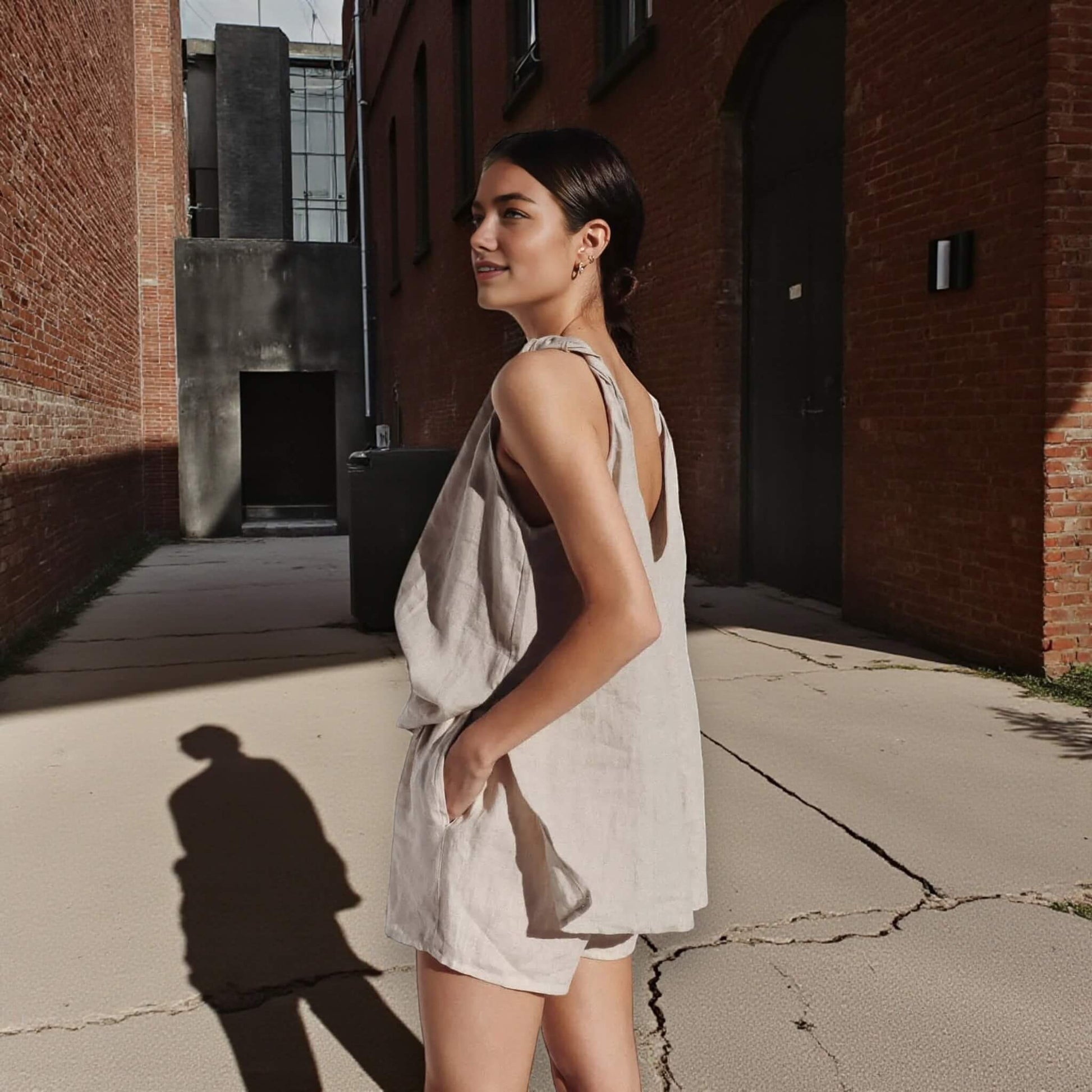 Linen Set Women, Sleeveless Linen Top And Drawstring Shorts Set