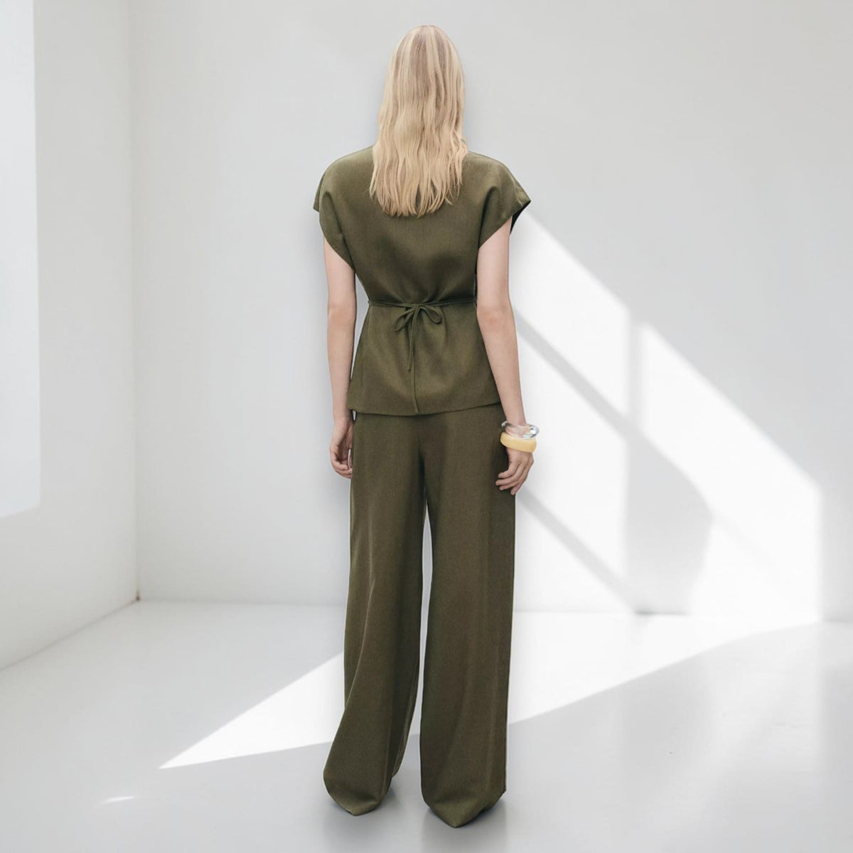 Linen Set Women, Sleeveless Linen Wrap Top And Wide Leg Pants Set