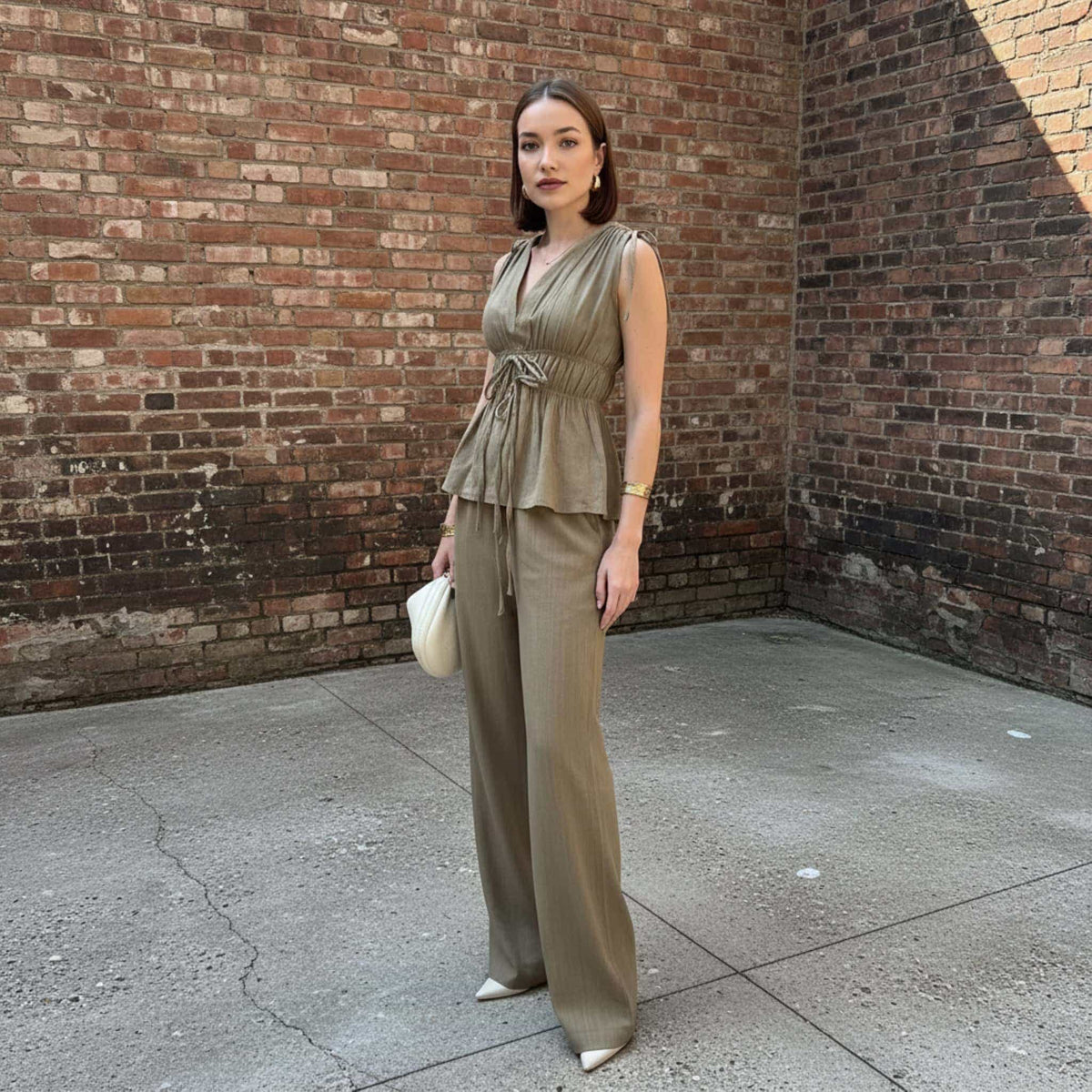 Linen Set Women, Sleeveless Peplum Top And Linen Pants Set