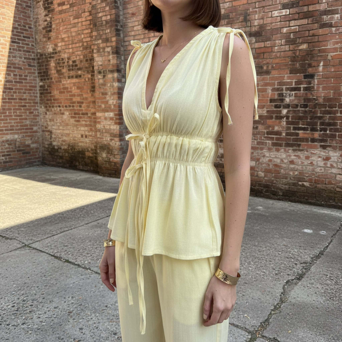 Linen Set Women, Sleeveless Peplum Top And Linen Pants Set