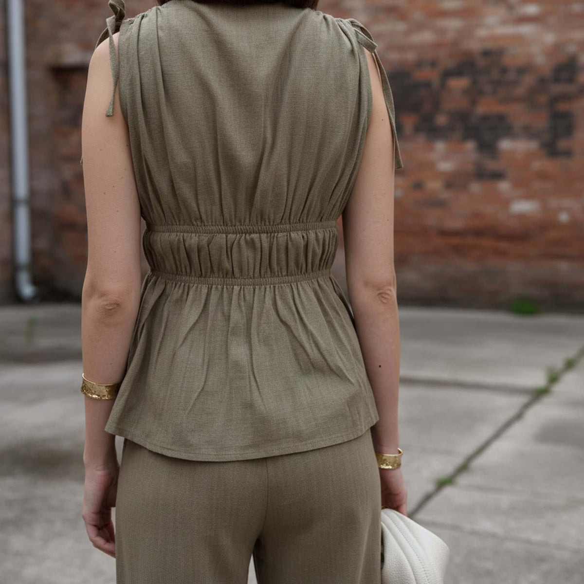 Linen Set Women, Sleeveless Peplum Top And Linen Pants Set