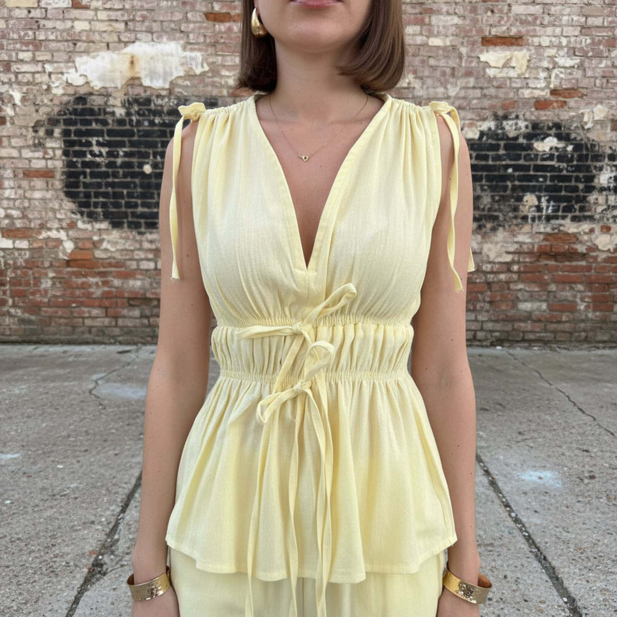 Linen Set Women, Sleeveless Peplum Top And Linen Pants Set