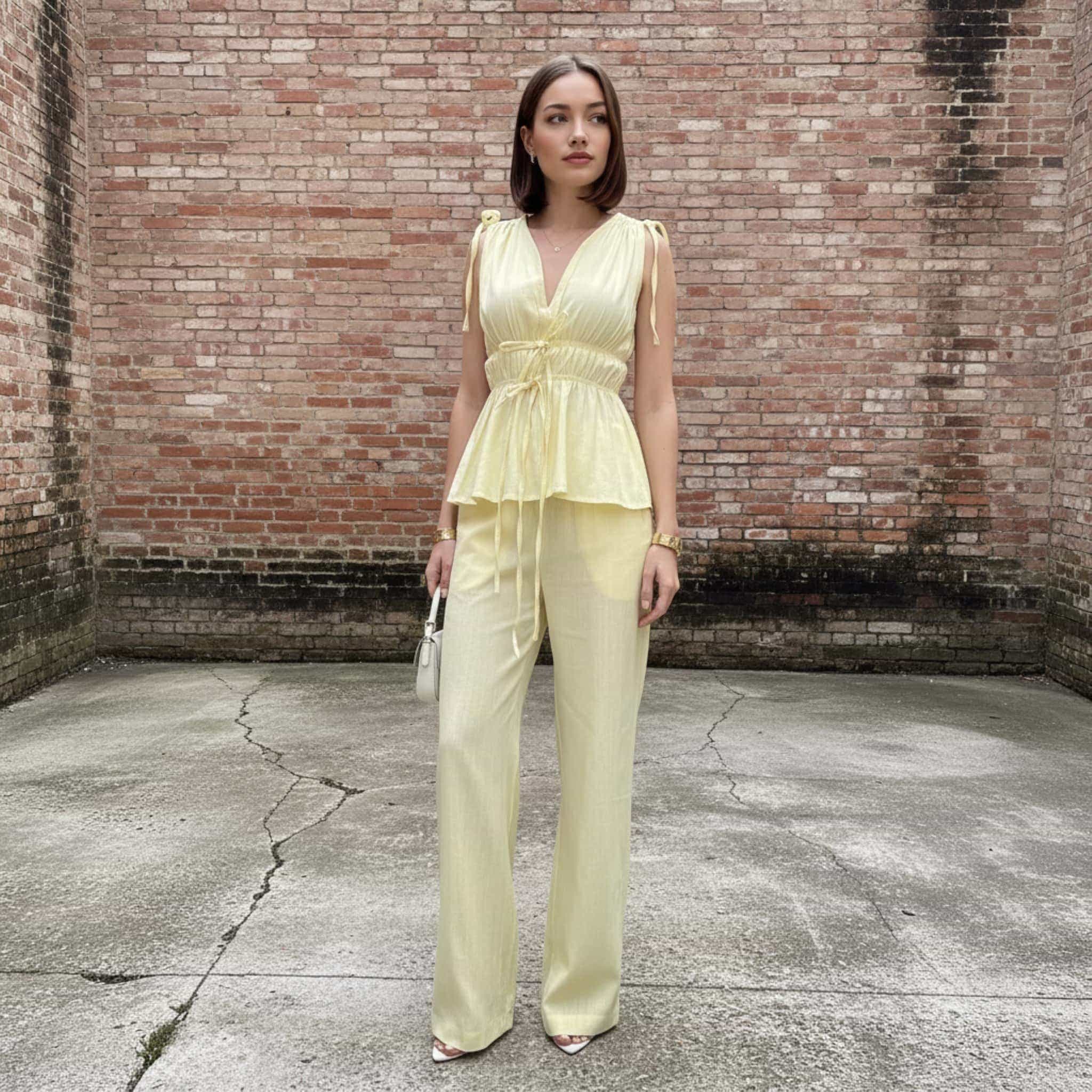 Linen Set Women, Sleeveless Peplum Top And Linen Pants Set