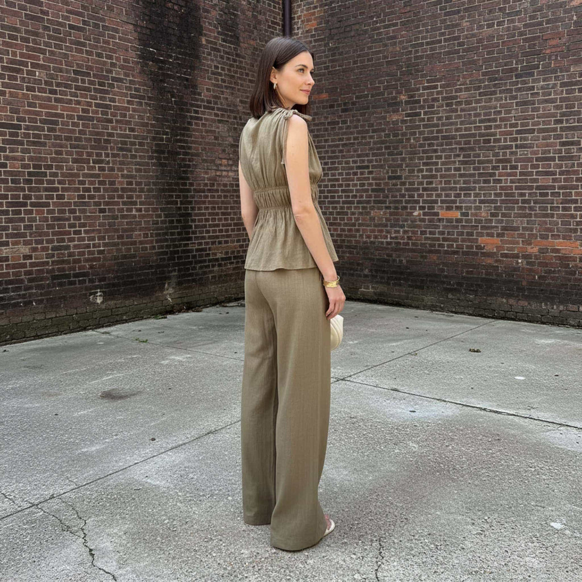 Linen Set Women, Sleeveless Peplum Top And Linen Pants Set
