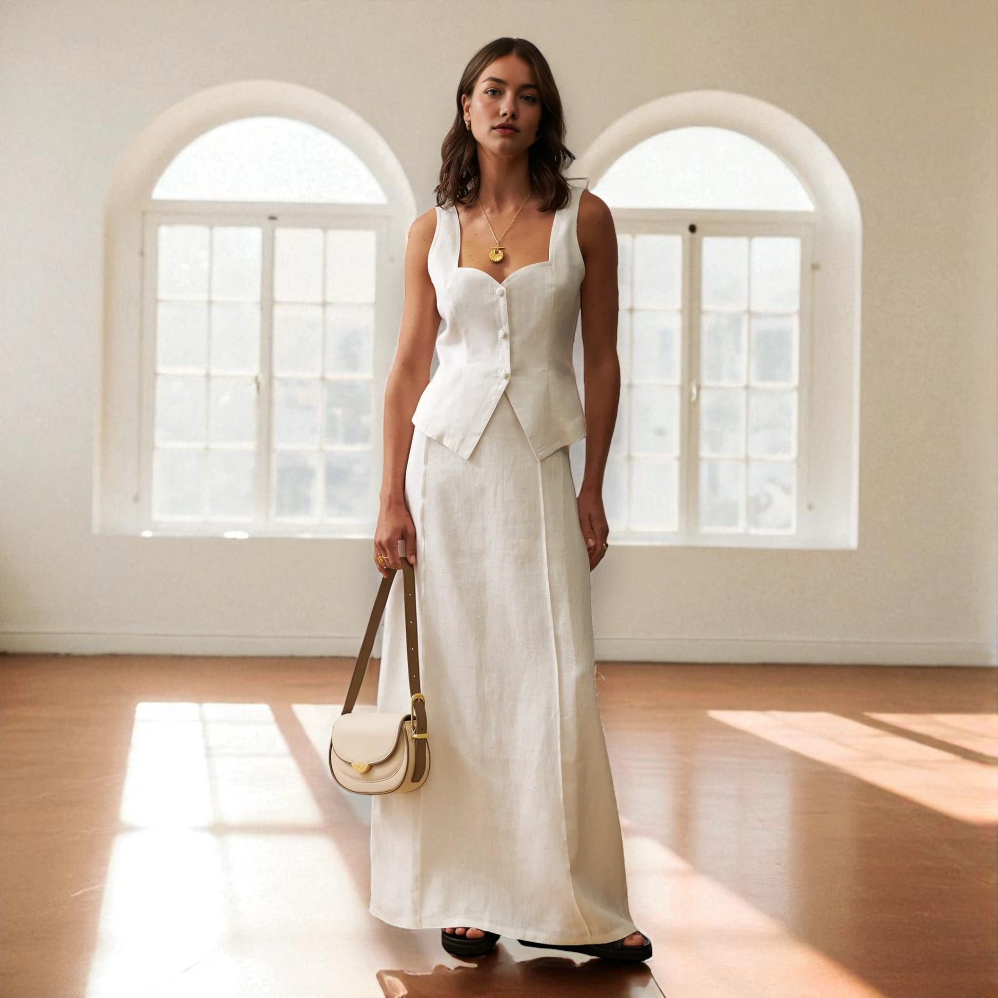 Linen Set Women, Sleeveless Vest Top And Pencil Skirt Set