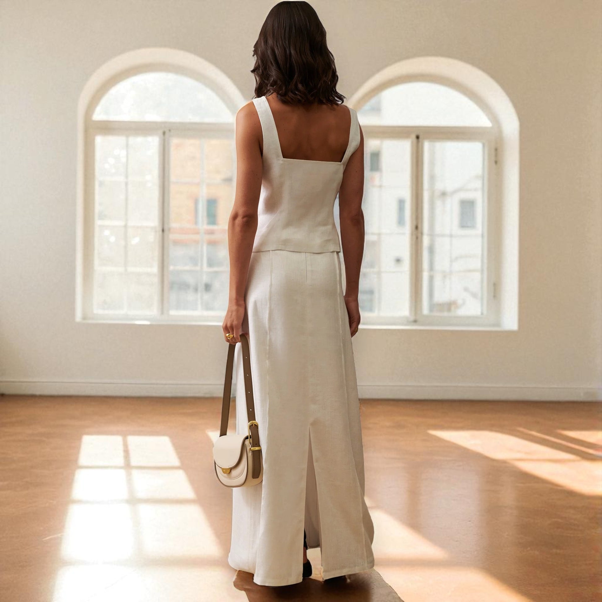 Linen Set Women, Sleeveless Vest Top And Pencil Skirt Set