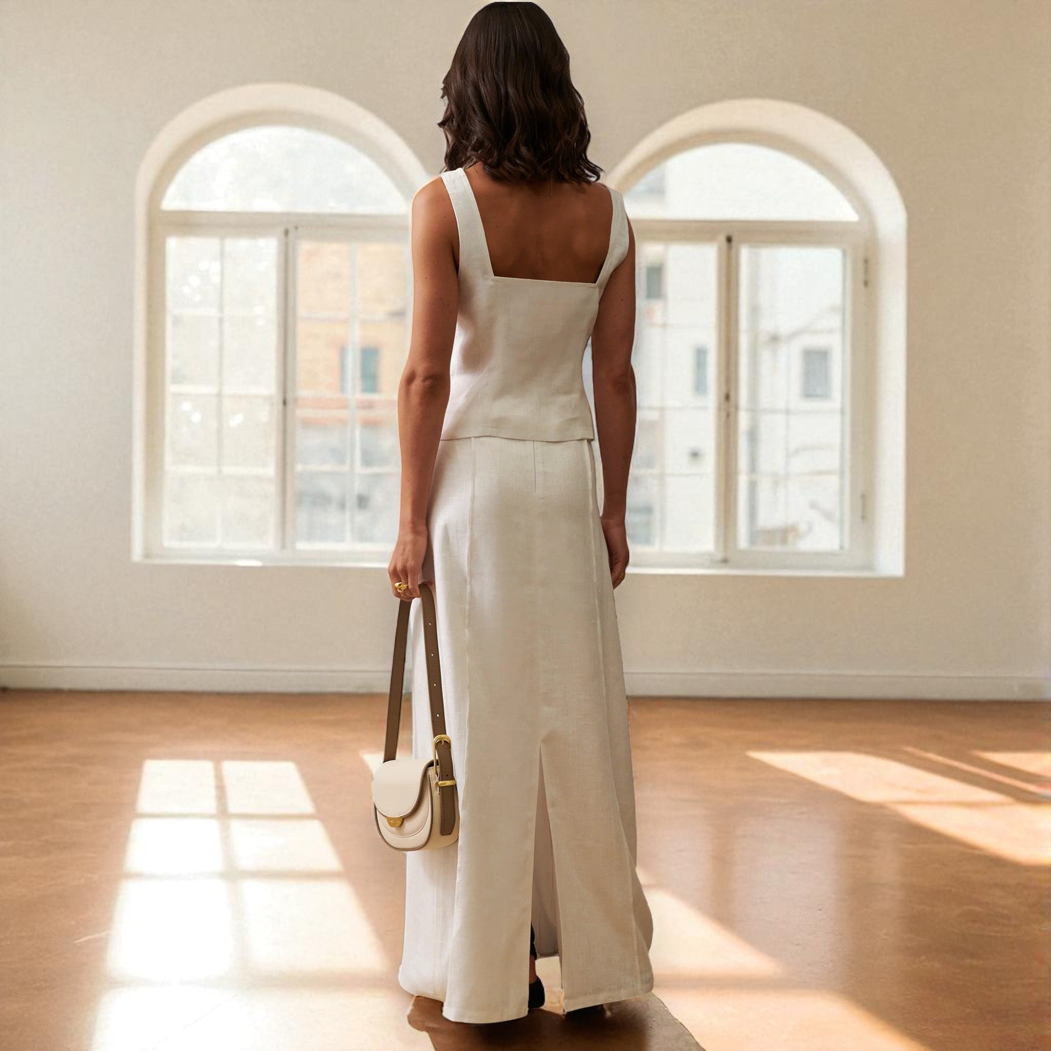 Linen Set Women, Sleeveless Vest Top And Pencil Skirt Set