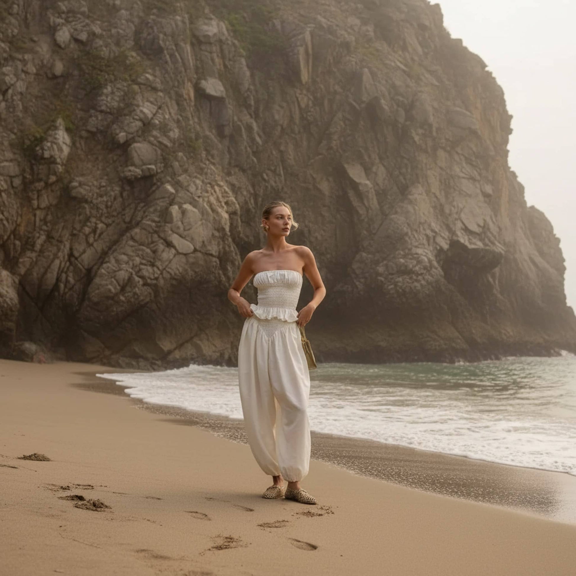 Linen Set Women, Smocked Tube Top And Wide Leg Pants Set