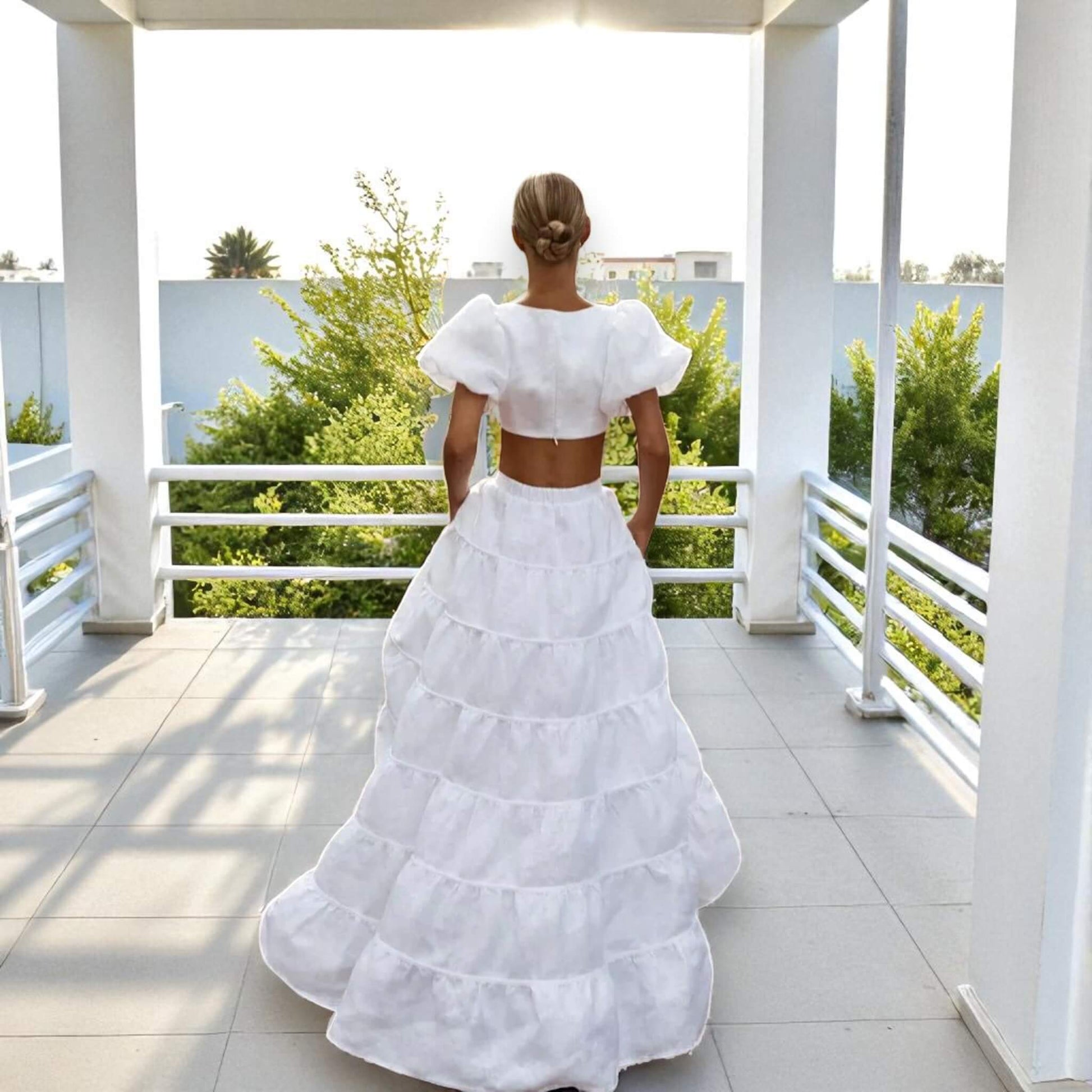 Linen Sets Summer, Puff Sleeve Linen Crop Top And Maxi Skirt Set