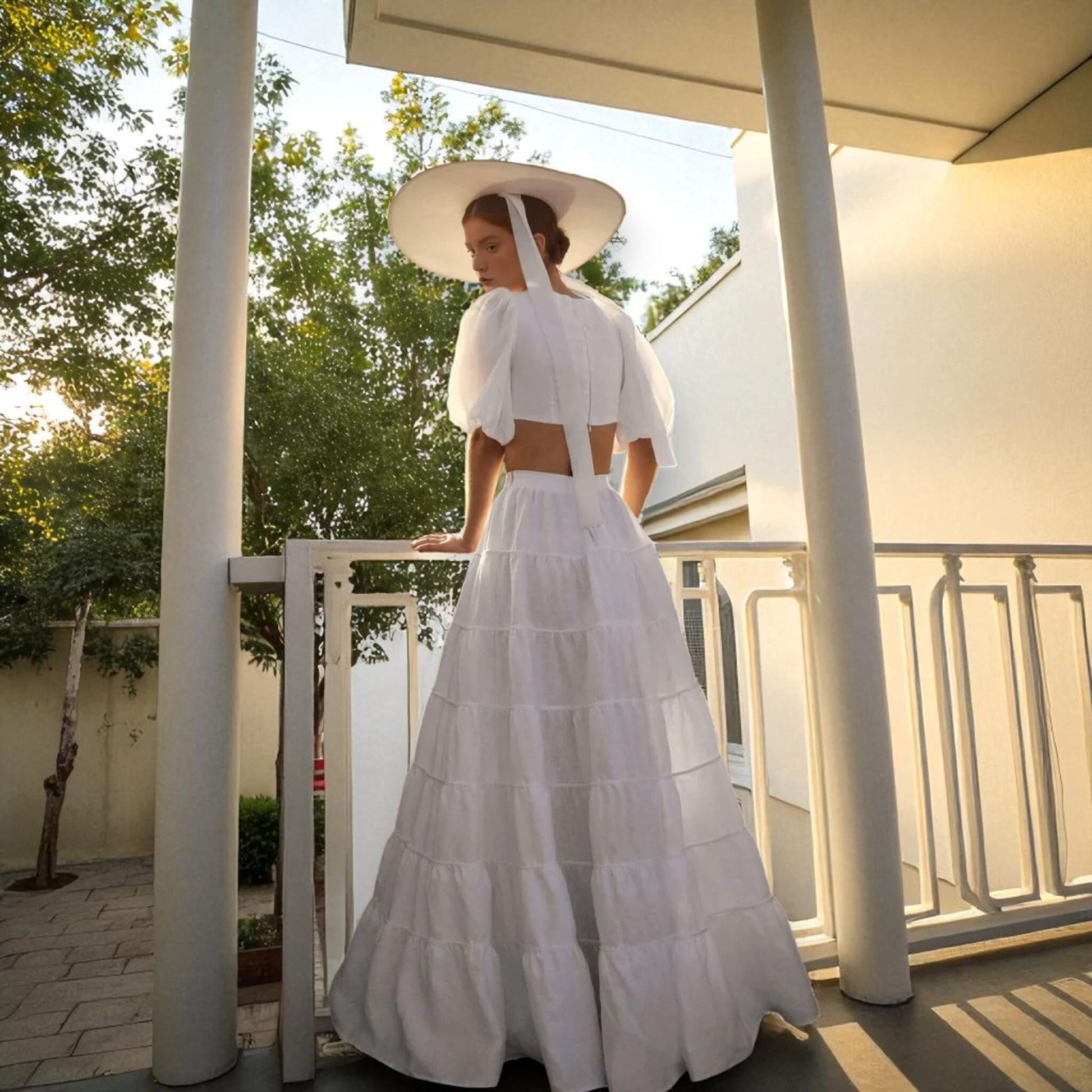 Linen Sets Summer, Puff Sleeve Linen Crop Top And Maxi Skirt Set