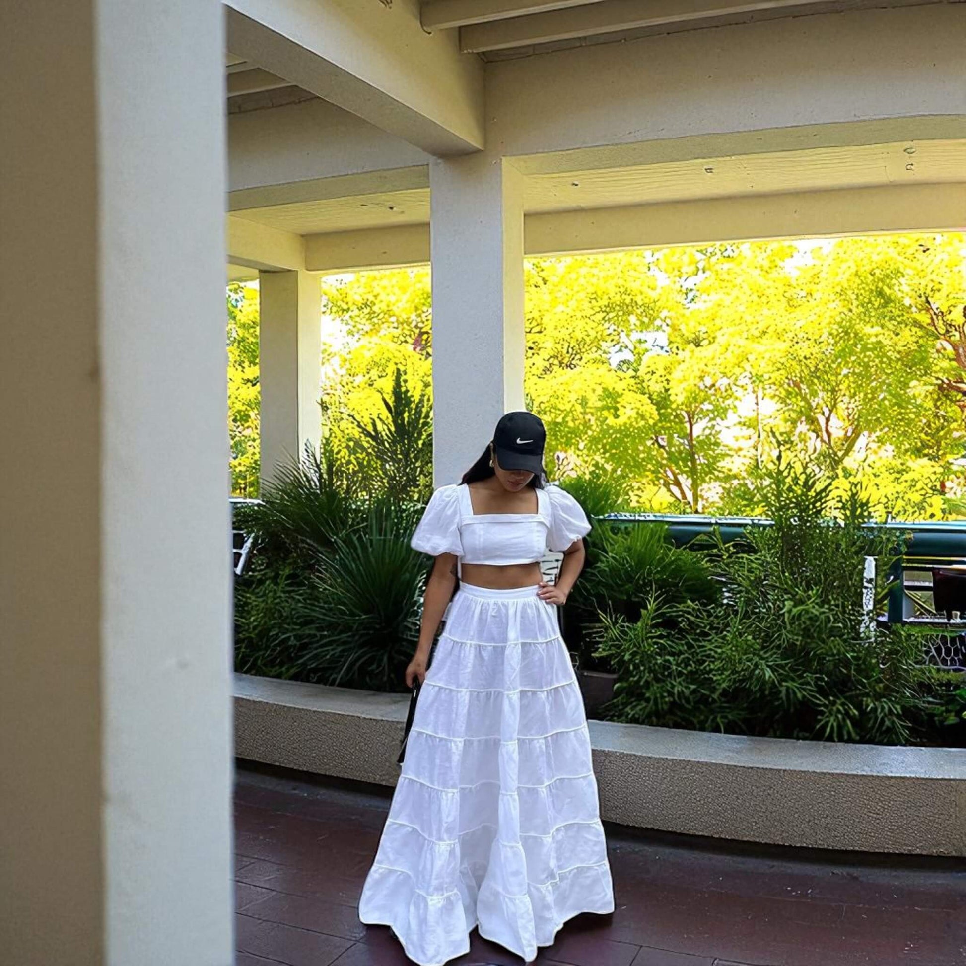 Linen Sets Summer, Puff Sleeve Linen Crop Top And Maxi Skirt Set