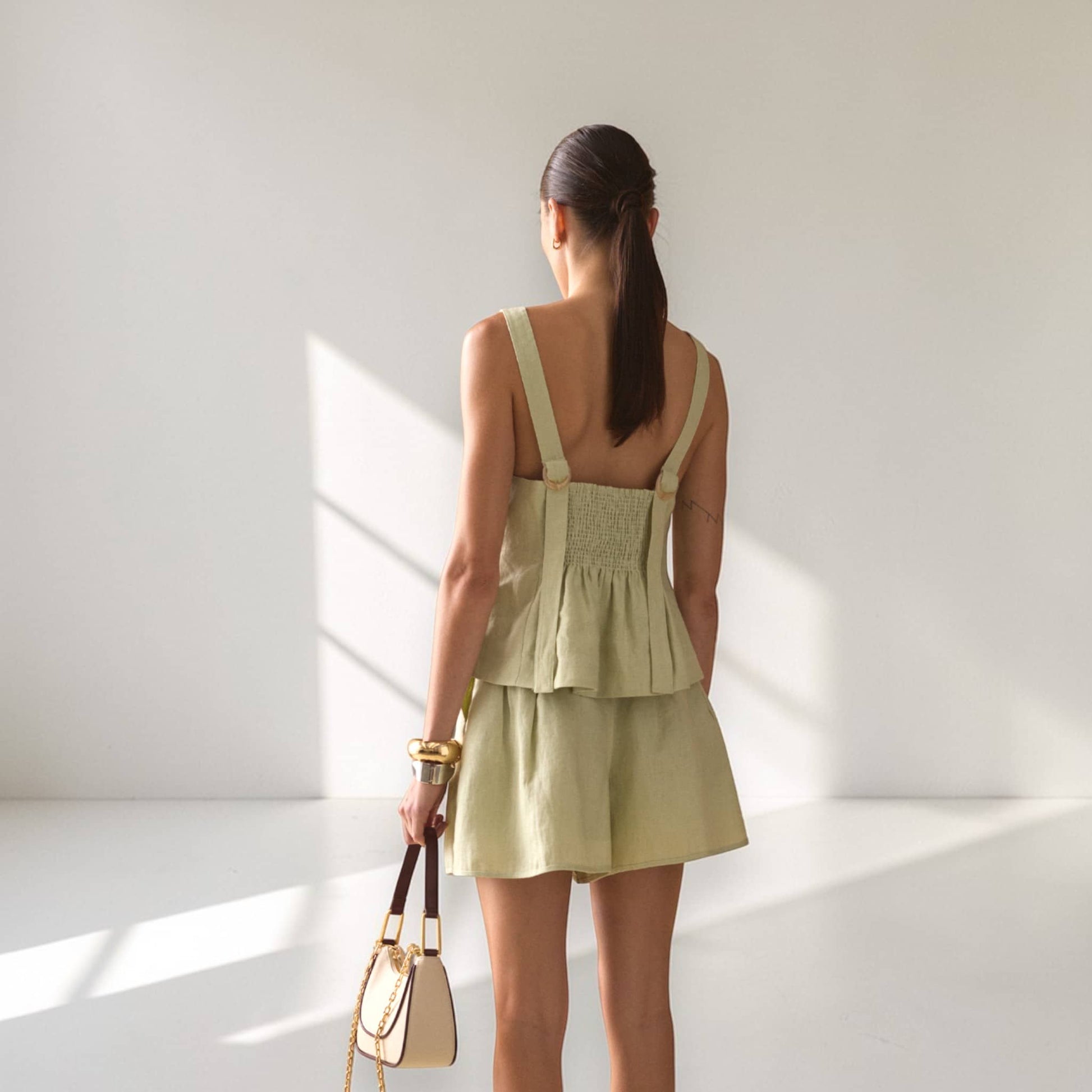 Linen Short Set, Sleeveless V Neck Linen Top And Shorts Set