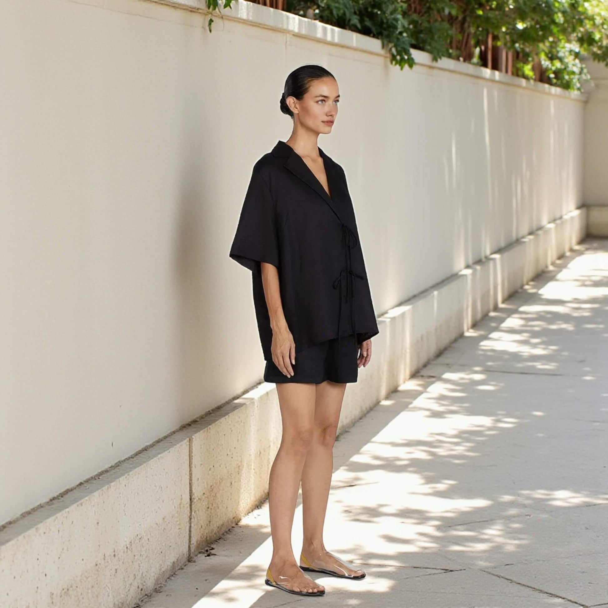 Linen Short Sleeve Blazer, Linen Short Sleeve Tie-Front Jacket