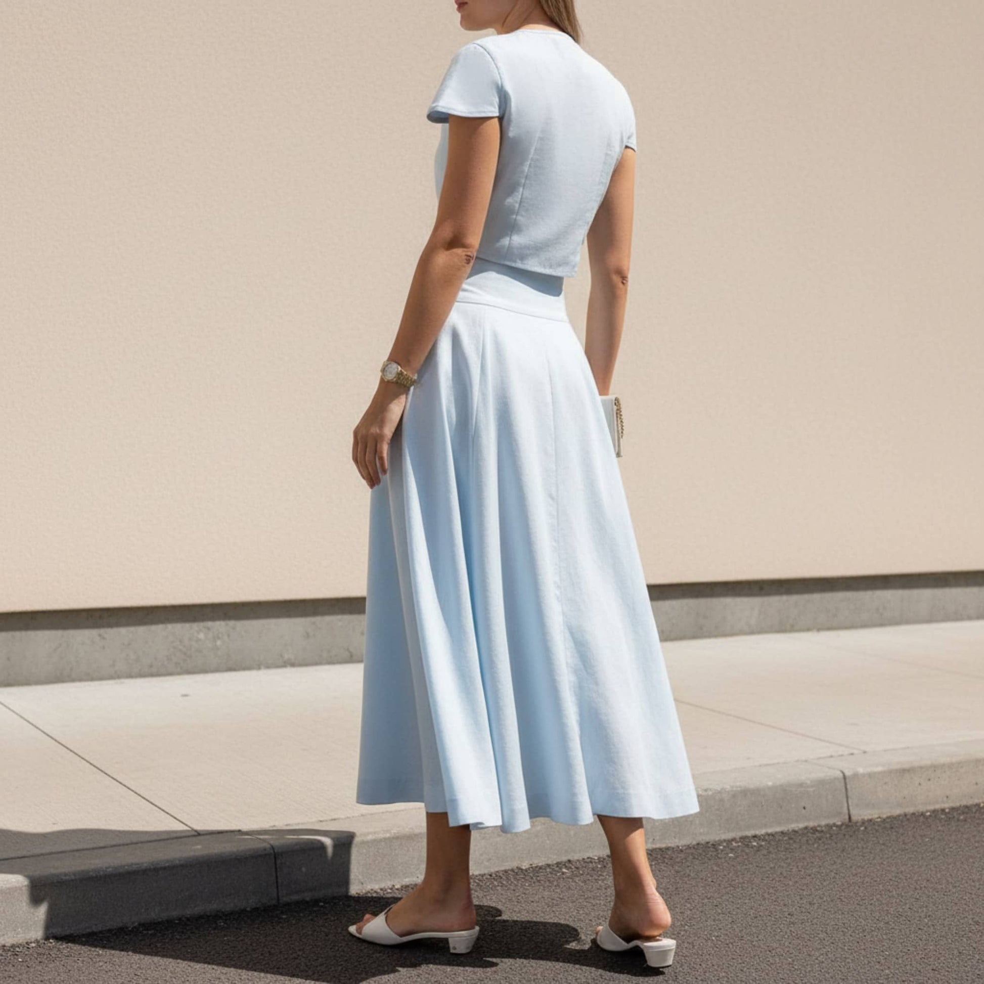 Linen Skirt Set, Button Front Crop Top And Maxi Skirt