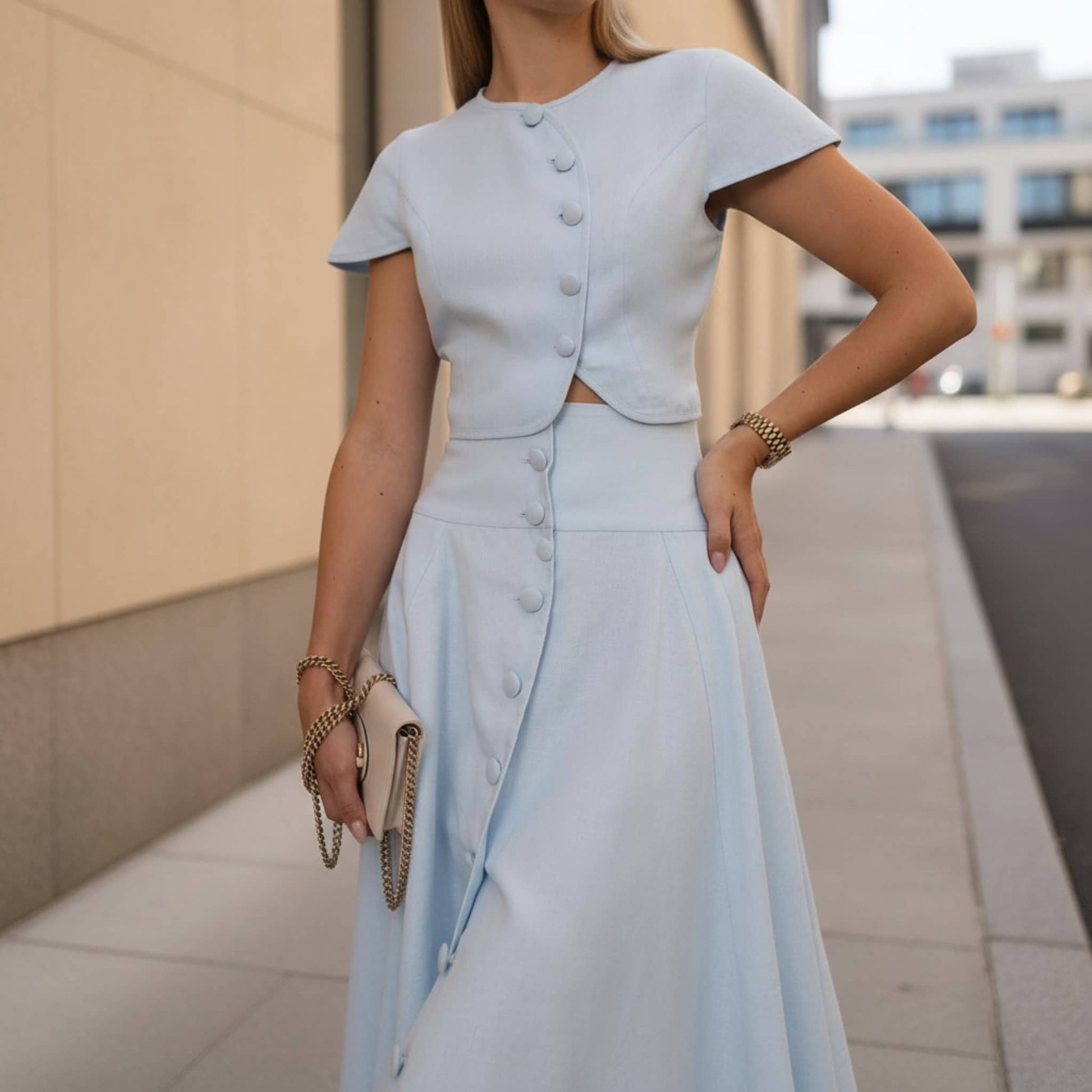 Linen Skirt Set, Button Front Crop Top And Maxi Skirt