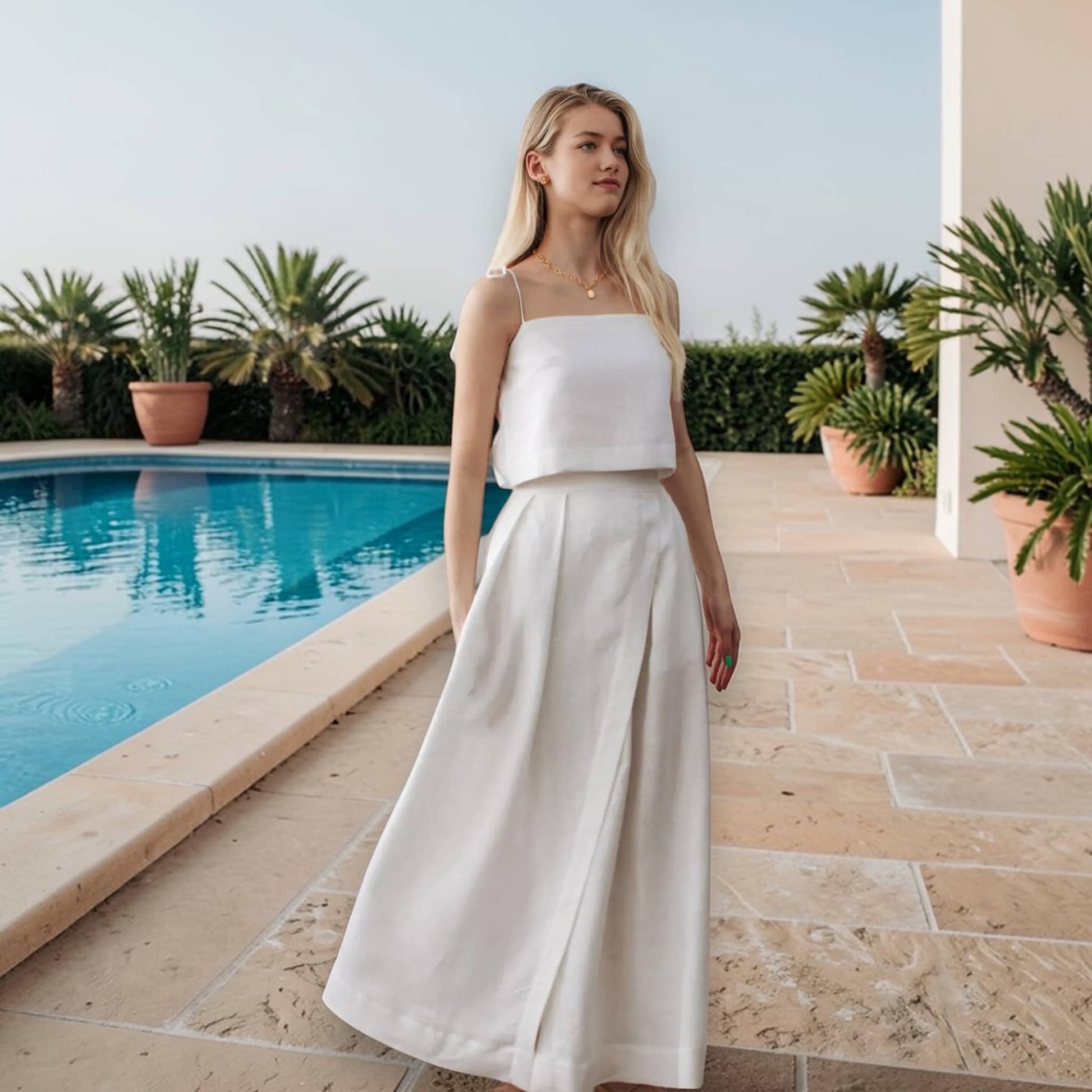 Linen Skirt Set, Linen Cami Crop Top And Wrap Maxi Skirt Set