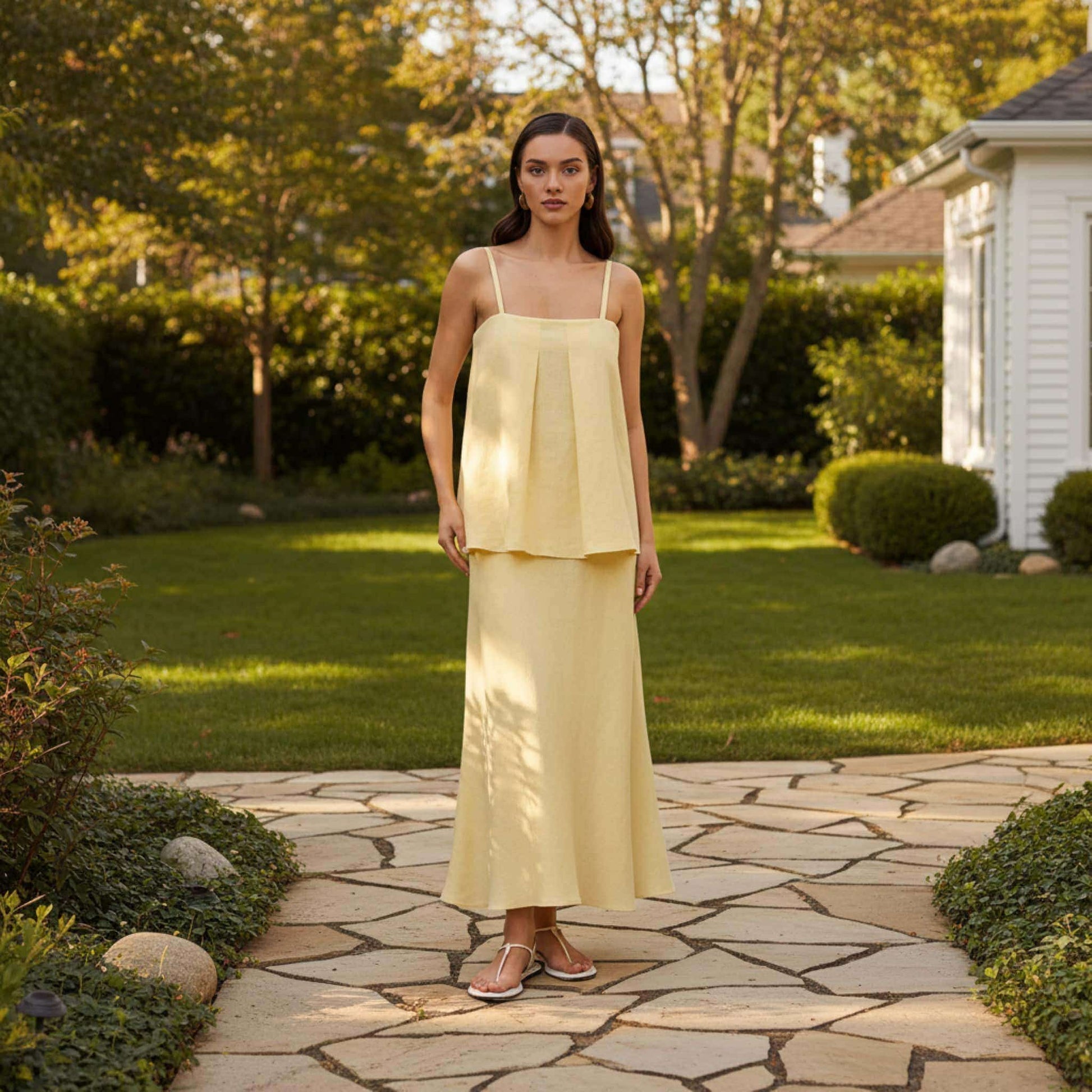 Linen Skirt Set, Linen Cami Top And Maxi Skirt Set