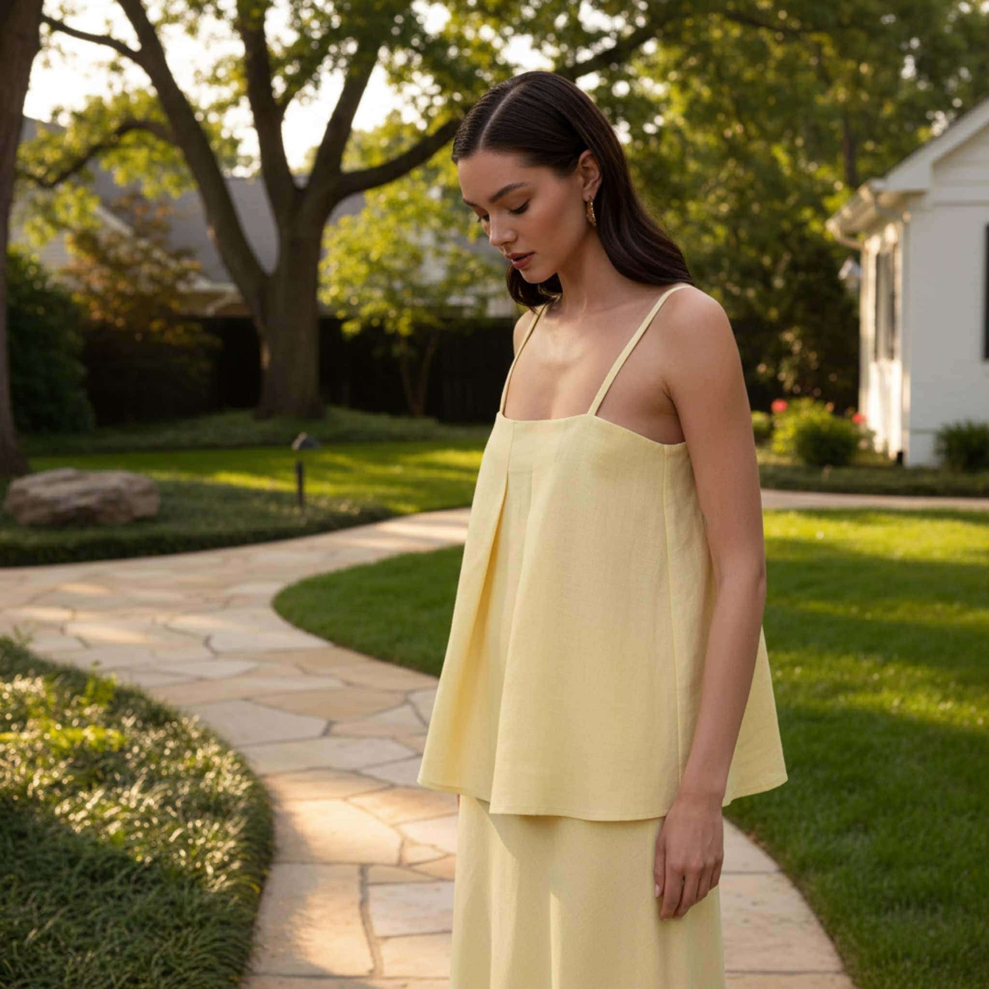 Linen Skirt Set, Linen Cami Top And Maxi Skirt Set