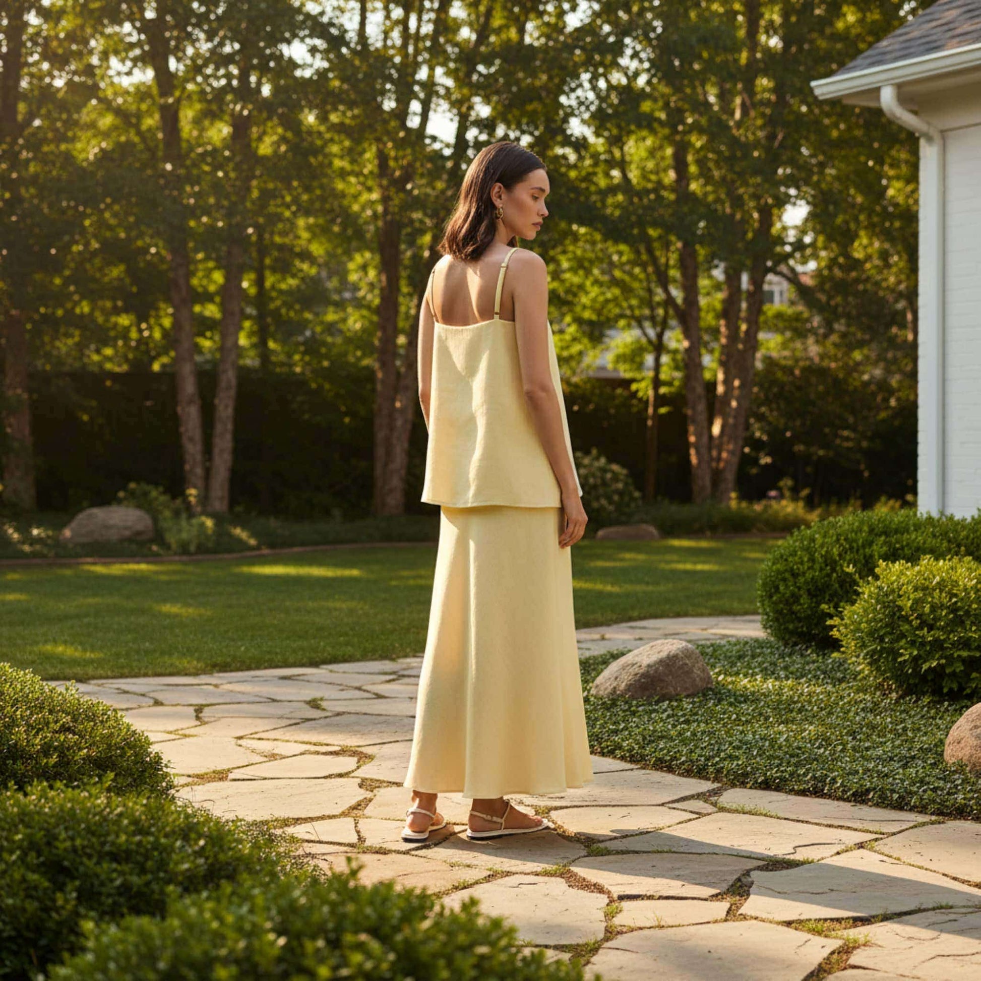 Linen Skirt Set, Linen Cami Top And Maxi Skirt Set