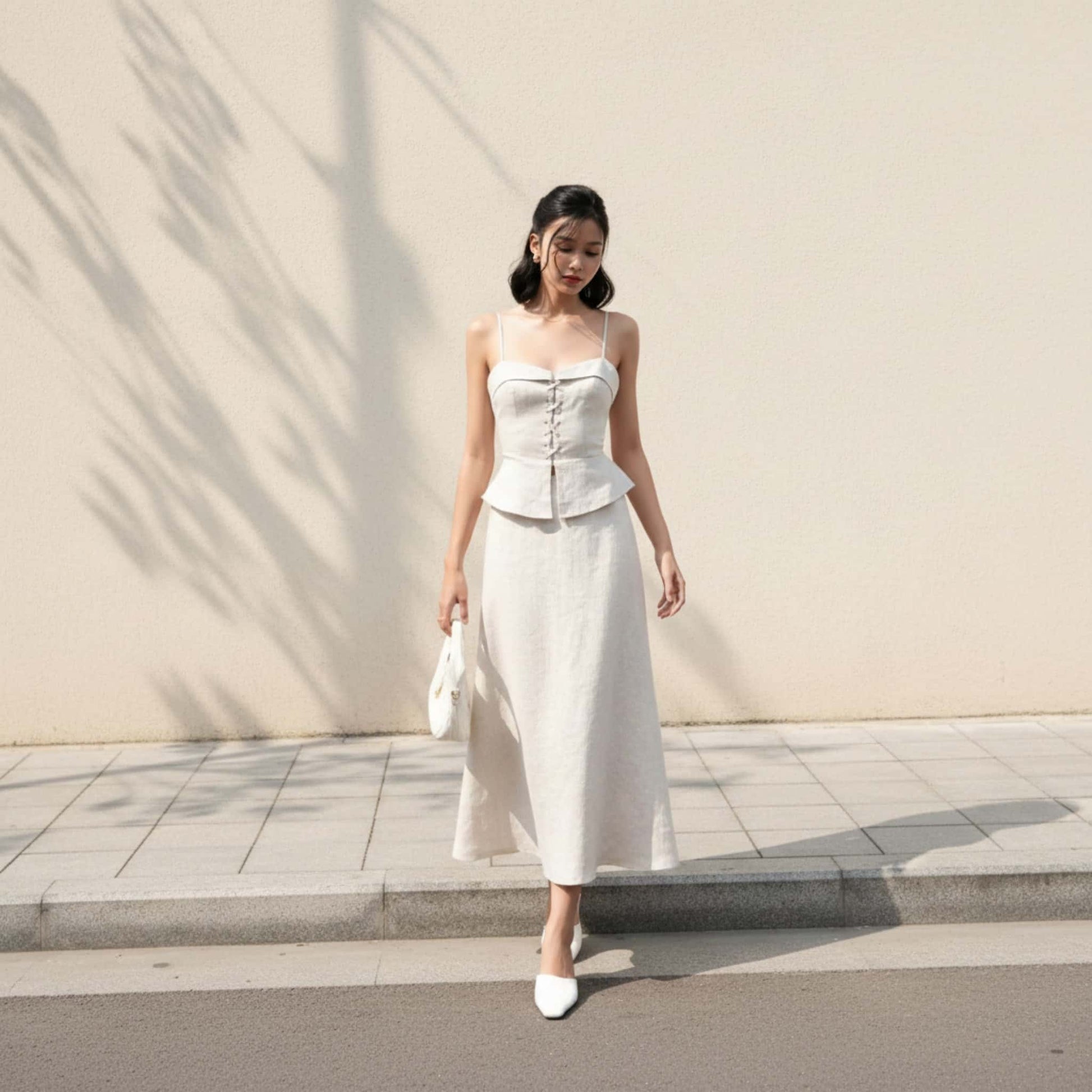 Linen Skirt Set, Peplum Corset Top And Maxi Skirt Set