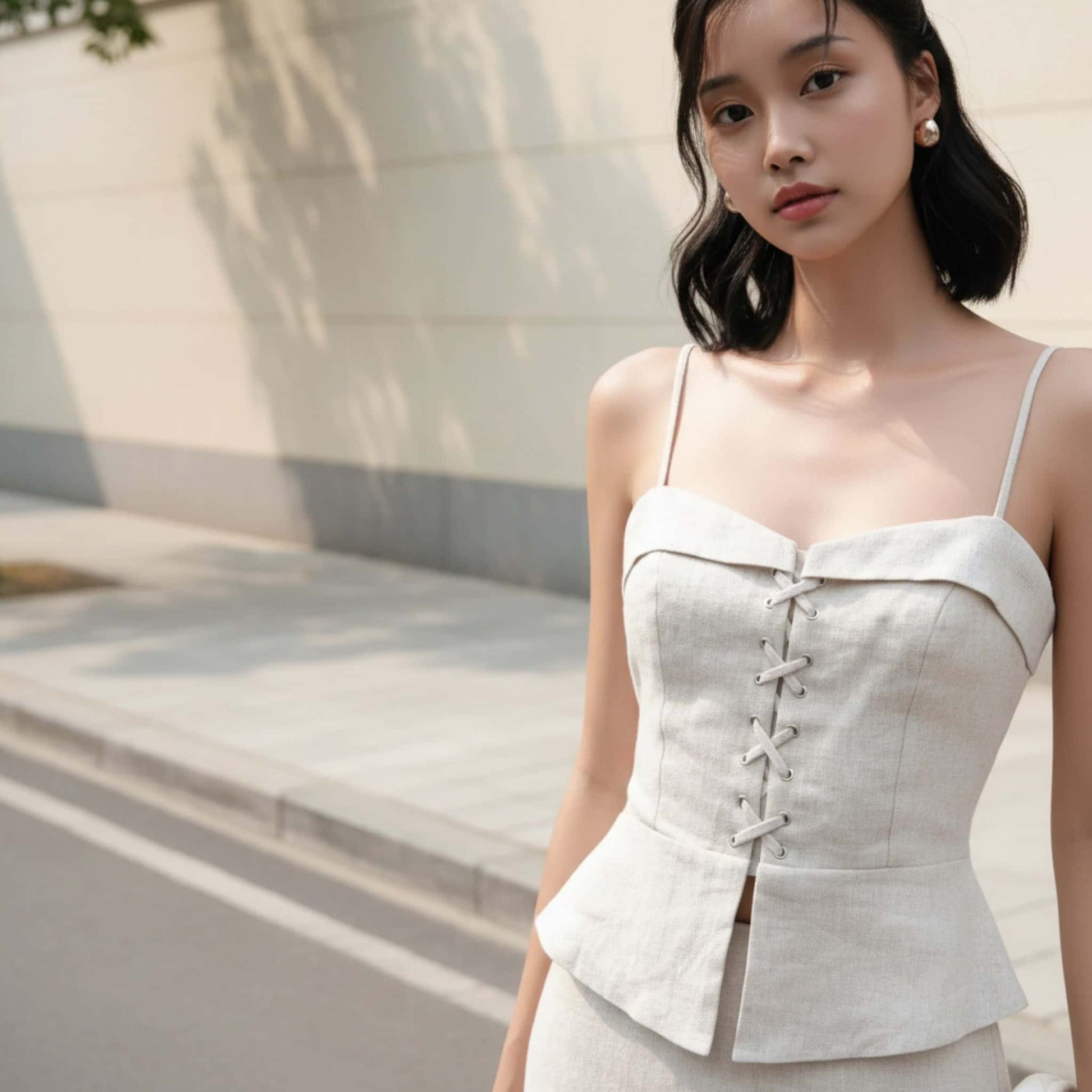 Linen Skirt Set, Peplum Corset Top And Maxi Skirt Set