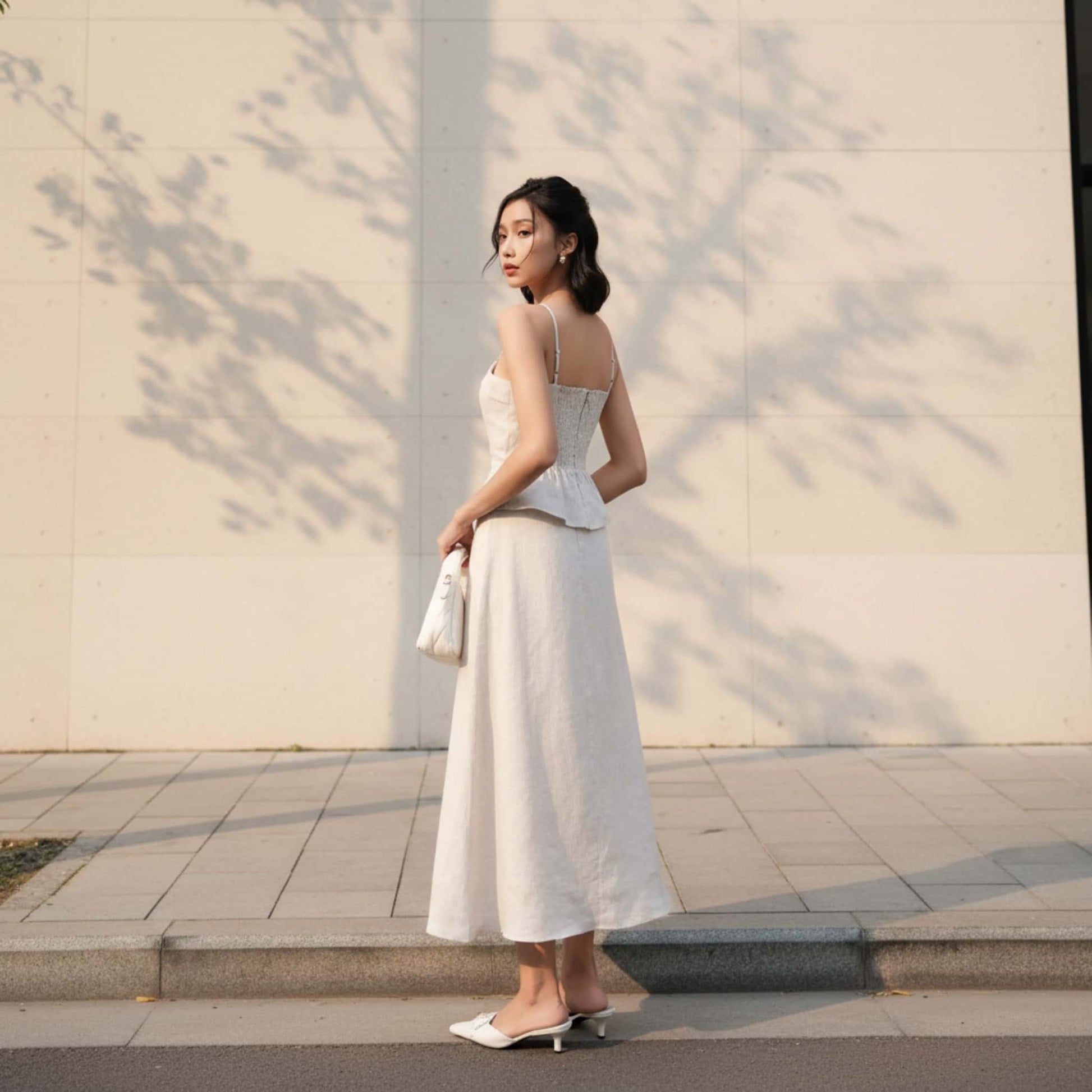 Linen Skirt Set, Peplum Corset Top And Maxi Skirt Set