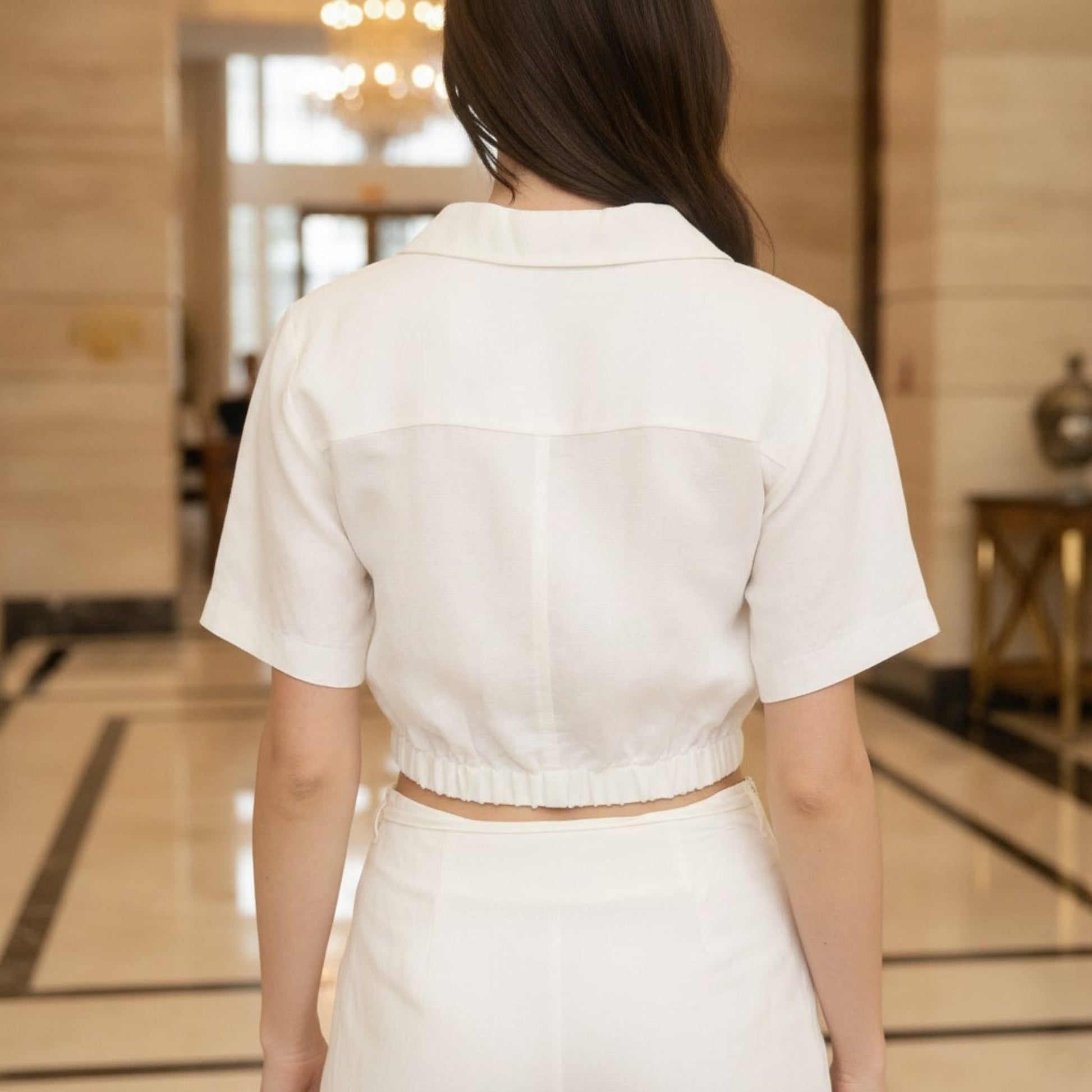 Linen Skirt Set, Short Sleeve Cropped Shirt And Wrap Mini Skirt