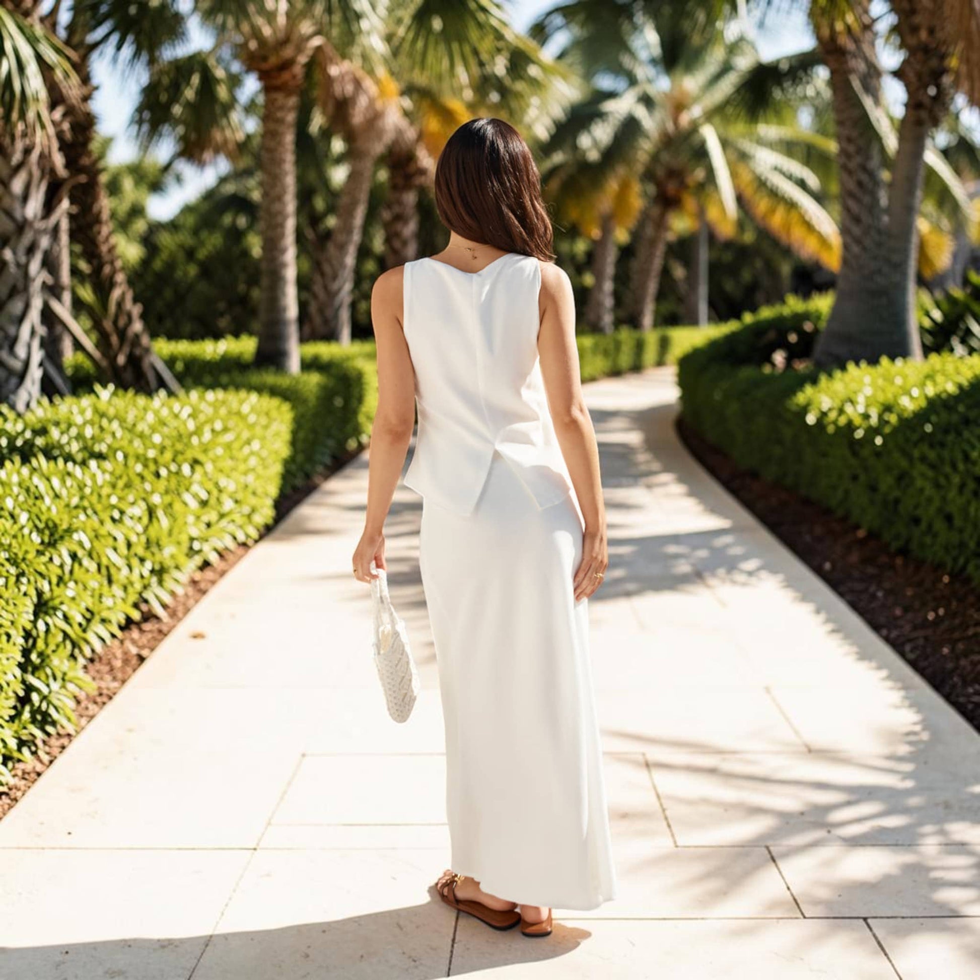 Linen Skirt Set, Sleeveless Asymmetric Top and Maxi Skirt