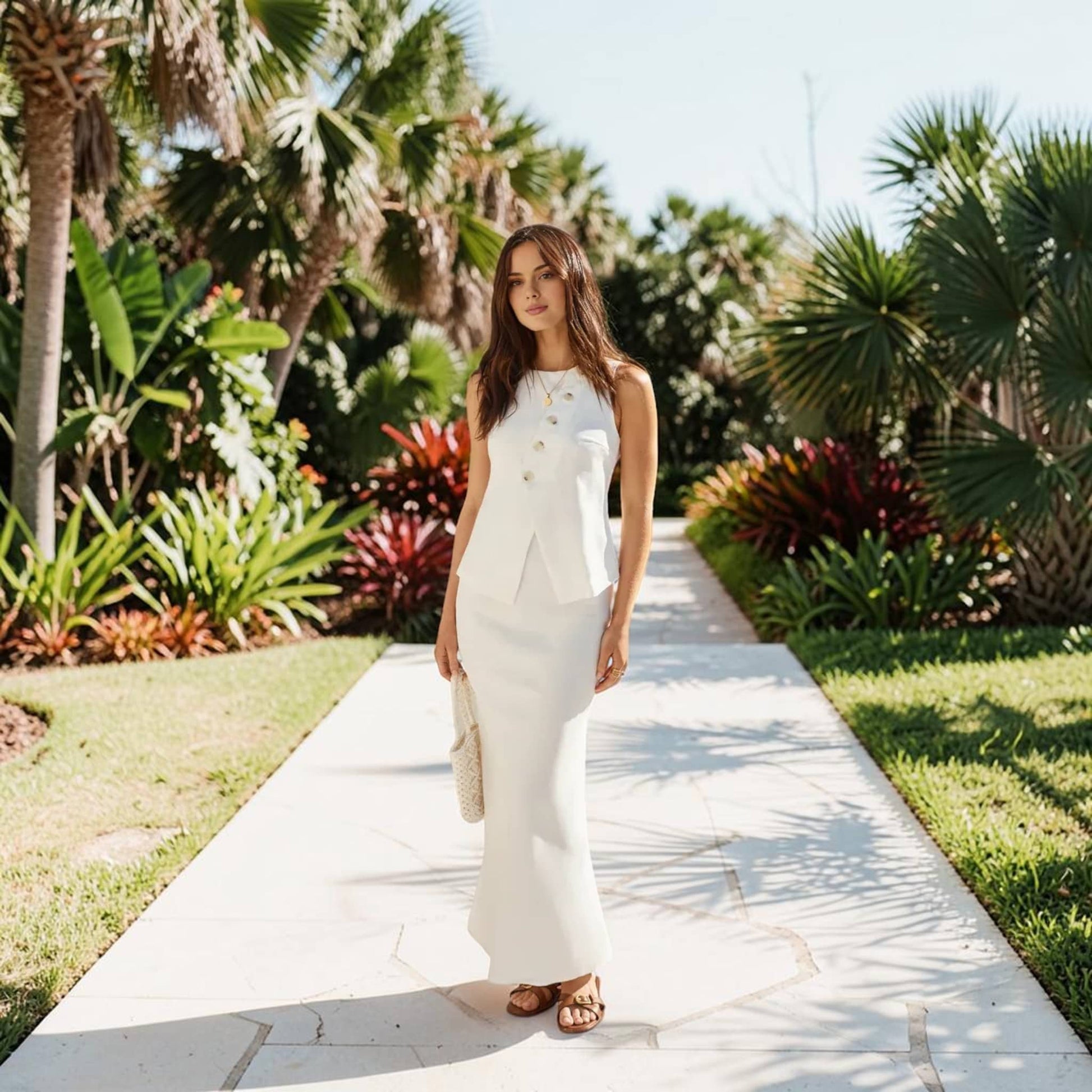 Linen Skirt Set, Sleeveless Asymmetric Top and Maxi Skirt