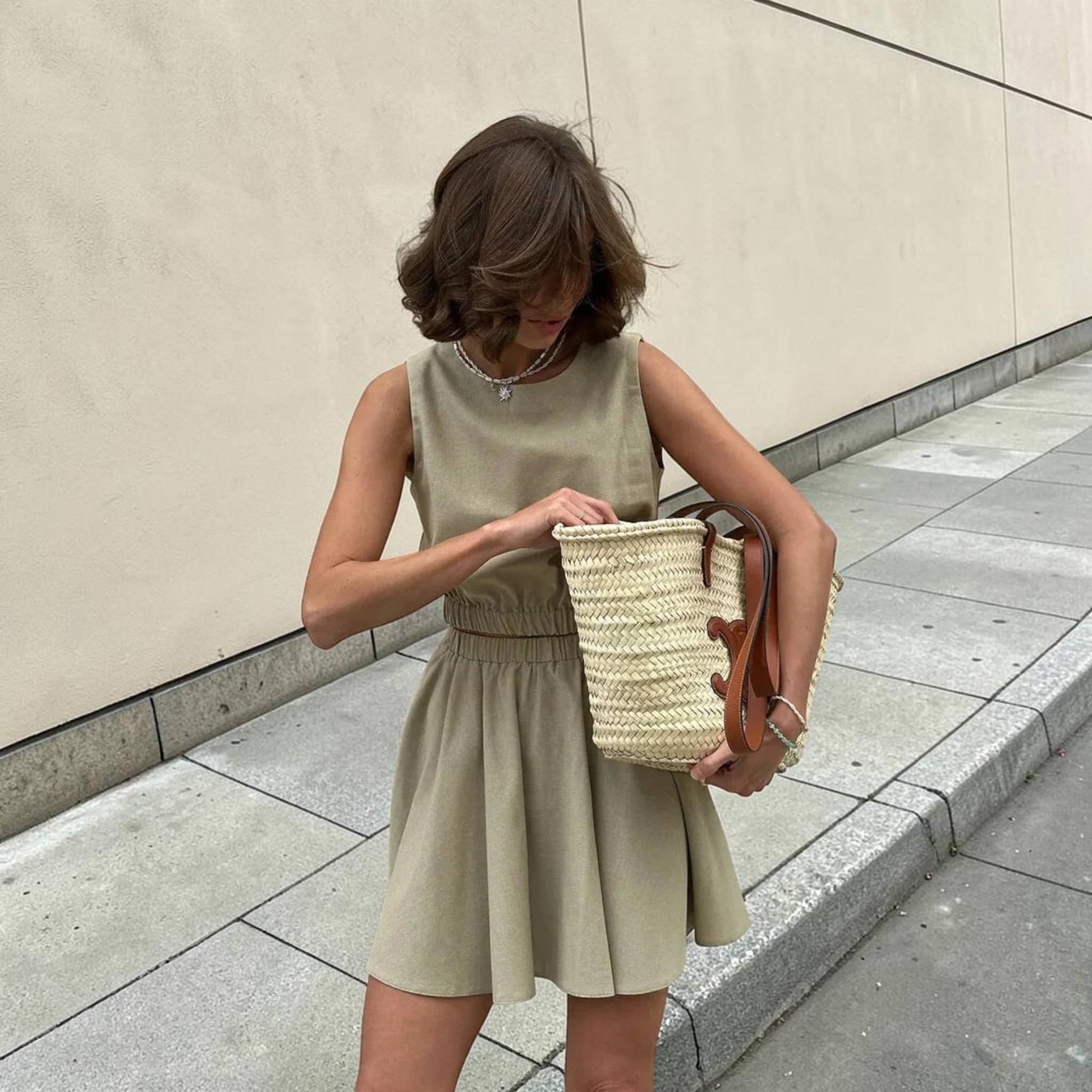 Linen Skirt Set, Sleeveless Linen Crop Top And Flared Mini Skirt