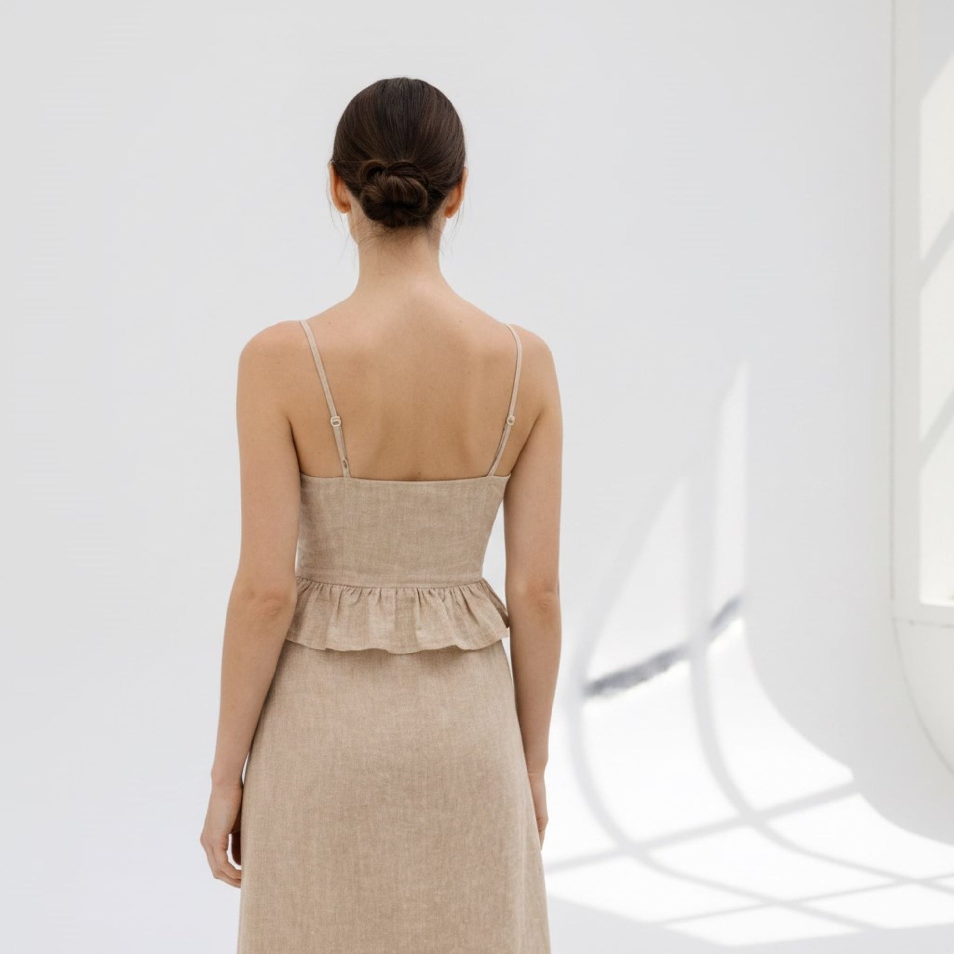 Linen Skirt Set, Spaghetti Straps Crop Top And A-Line Midi Skirt