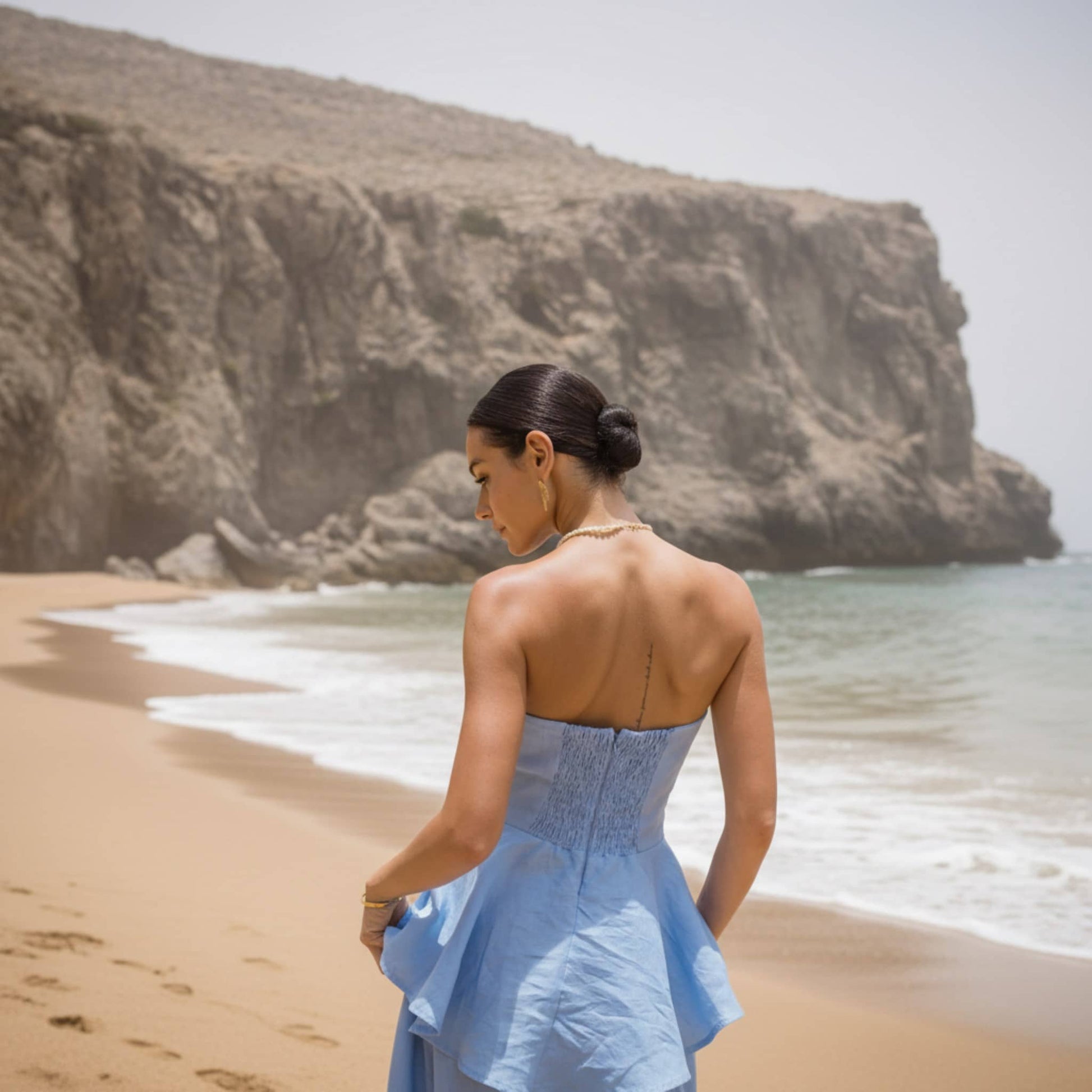 Linen Skirt Set, Strapless Linen Peplum Top And Maxi Skirt Set