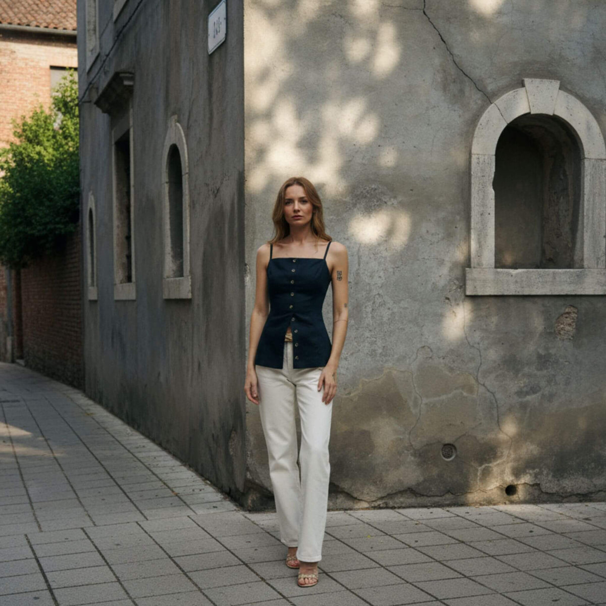 Linen Sleeveless Top, Button Front Camisole Top