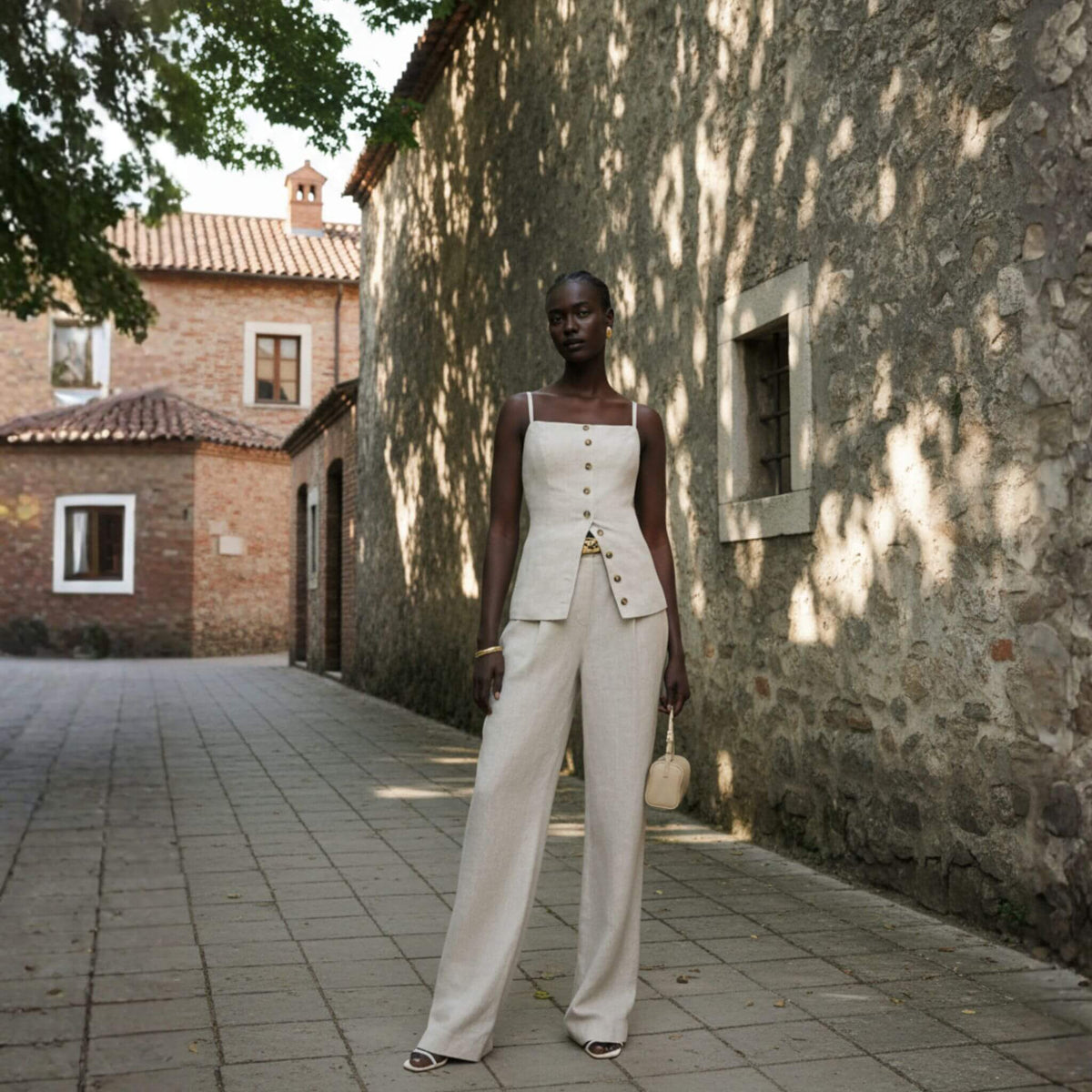 Linen Sleeveless Top, Button Front Camisole Top