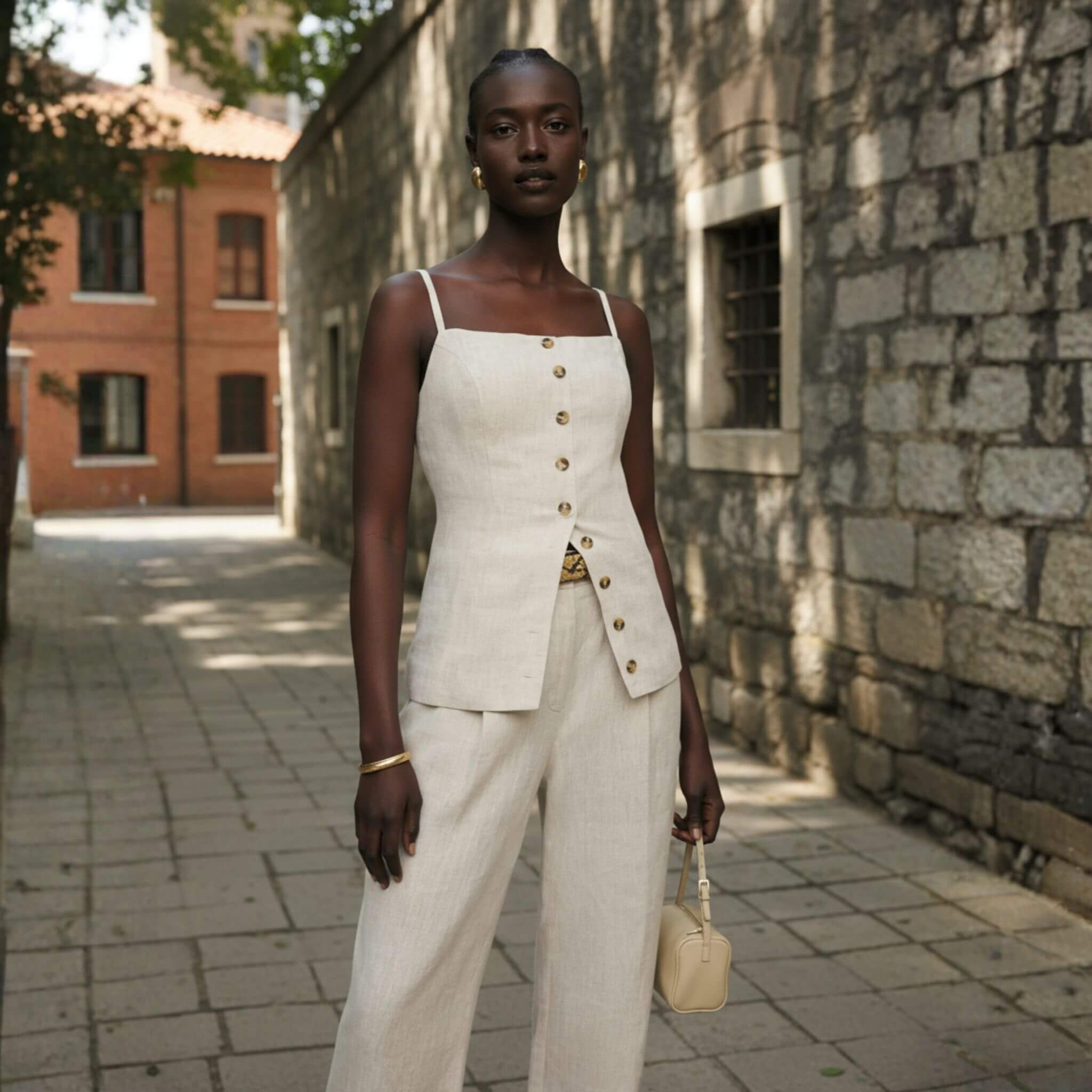 Linen Sleeveless Top, Button Front Camisole Top