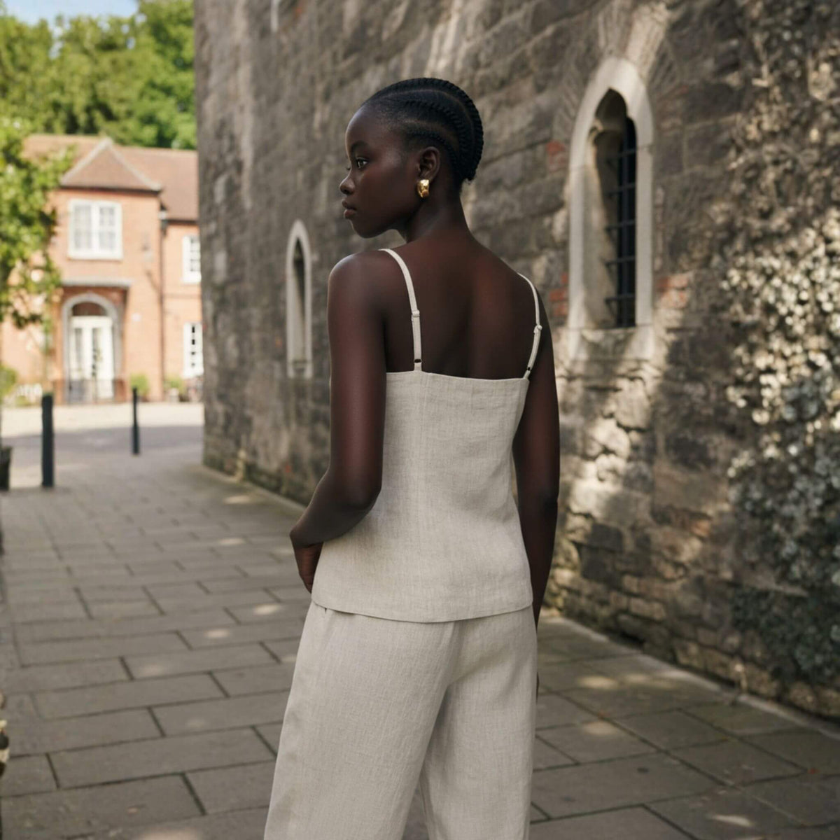 Linen Sleeveless Top, Button Front Camisole Top