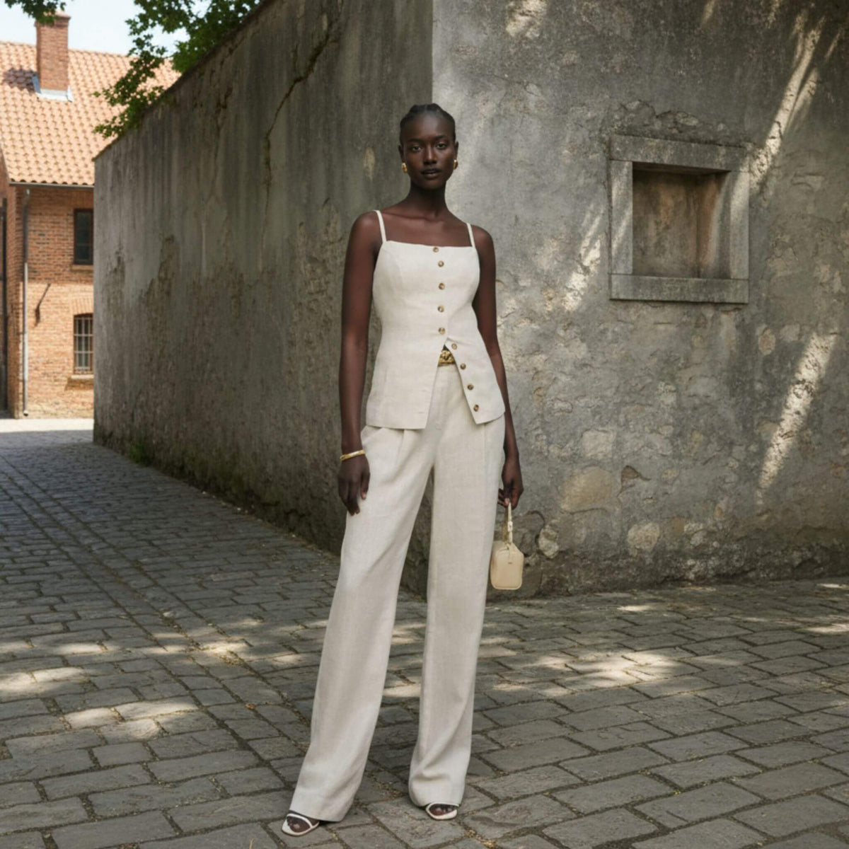 Linen Sleeveless Top, Button Front Camisole Top