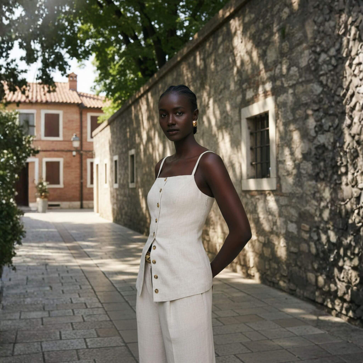 Linen Sleeveless Top, Button Front Camisole Top