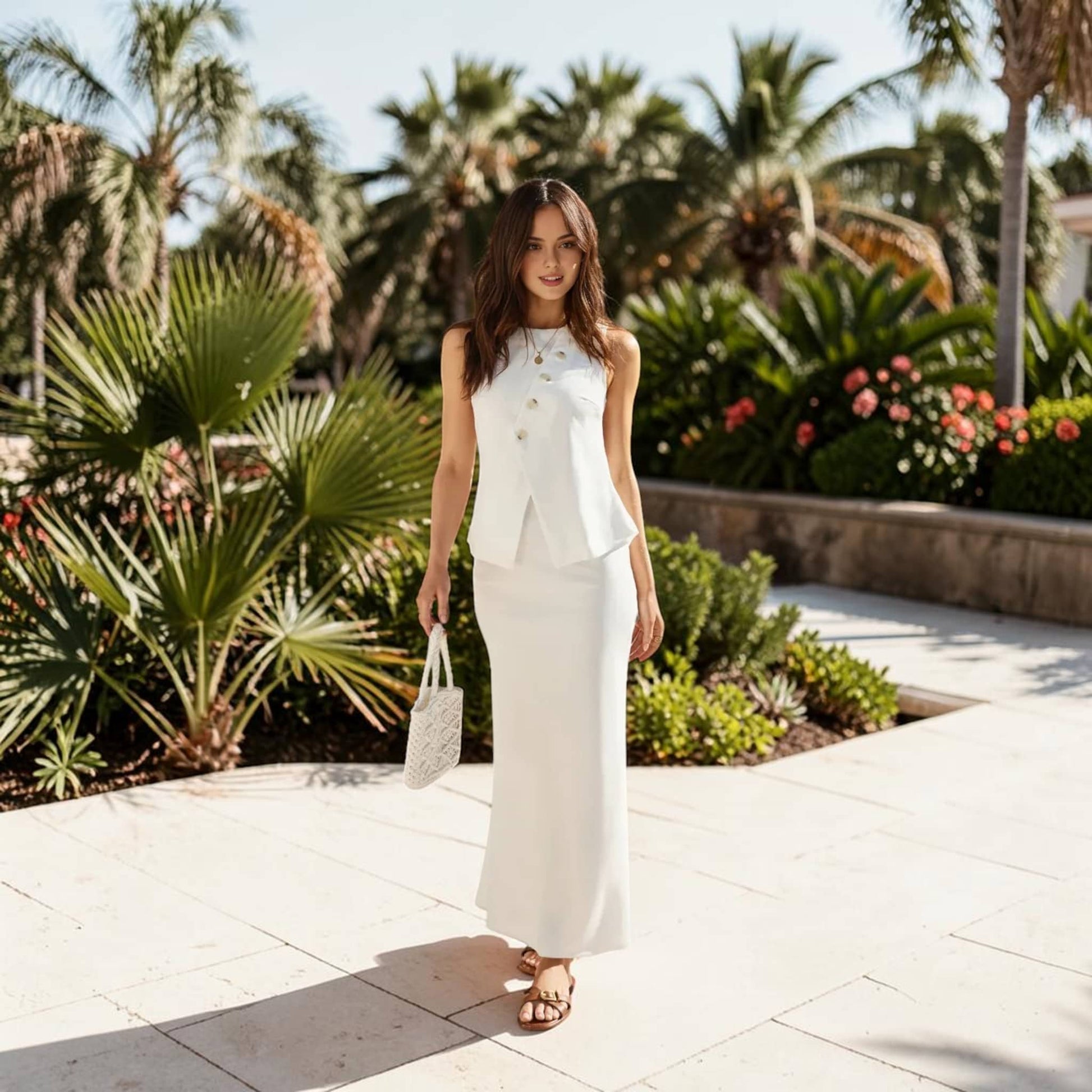 Linen Sleeveless Vest Top, Asymmetric Button