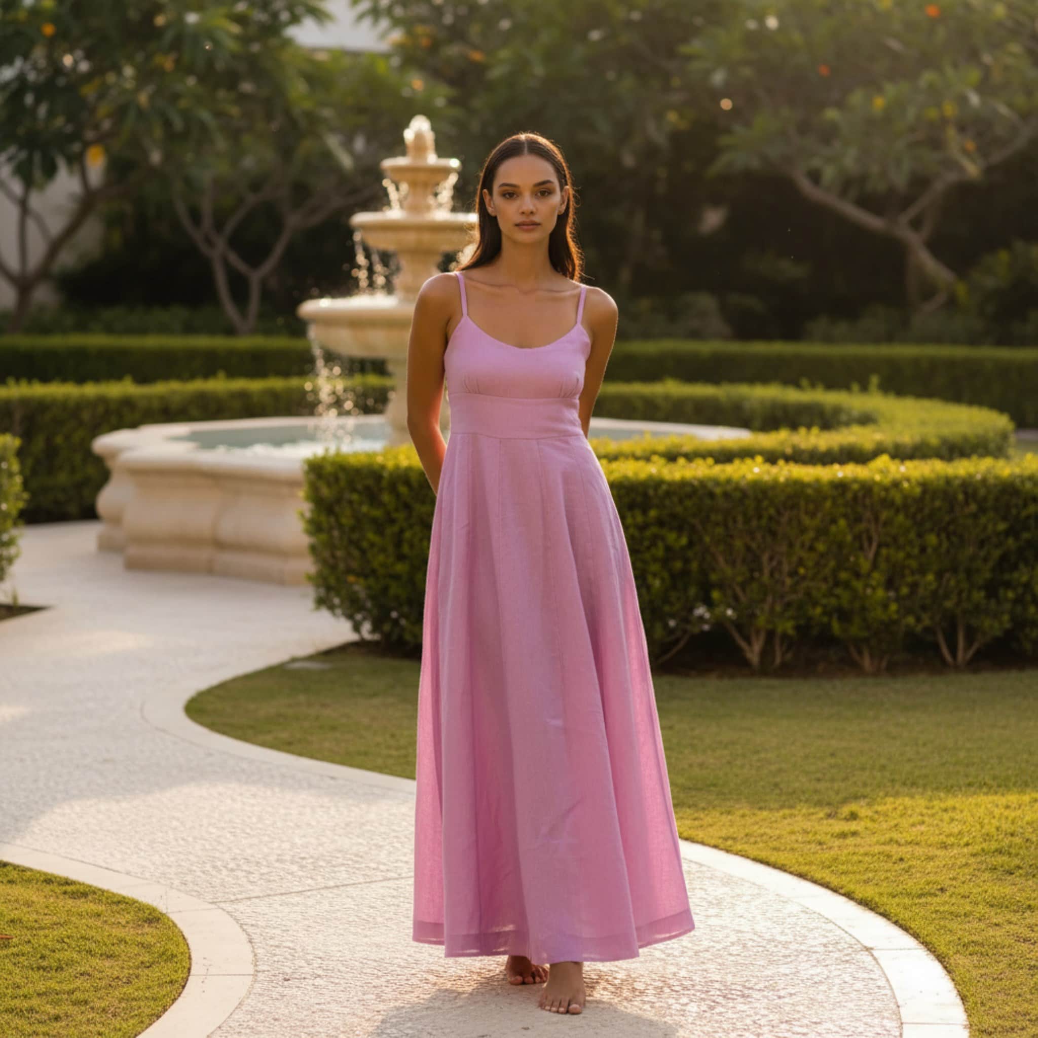 Linen Spaghetti Strap Dress, A Line Maxi Dress