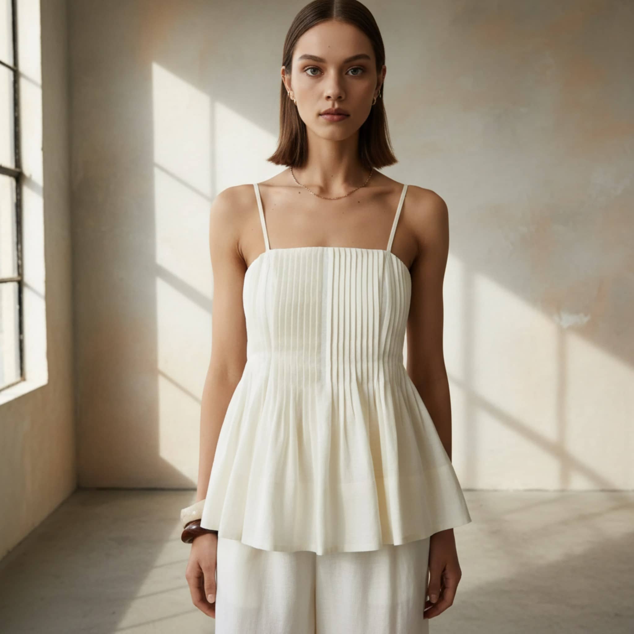 Linen Spaghetti Strap Top, Peplum Cami Top