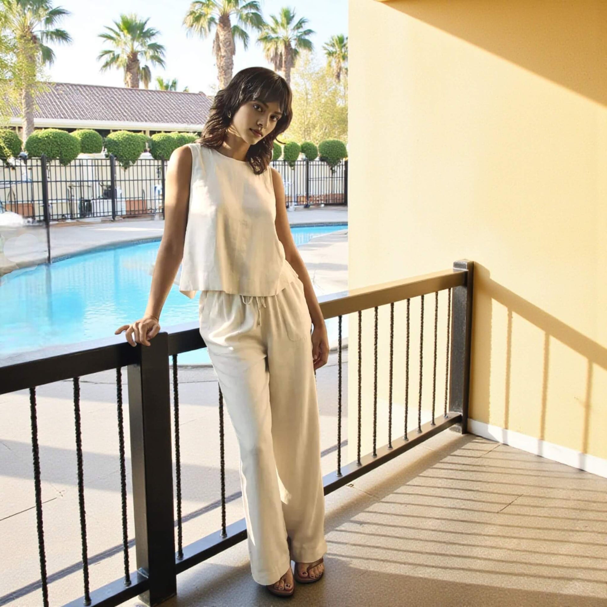 Linen Split Back Top, Relaxed Linen Sleeveless Top