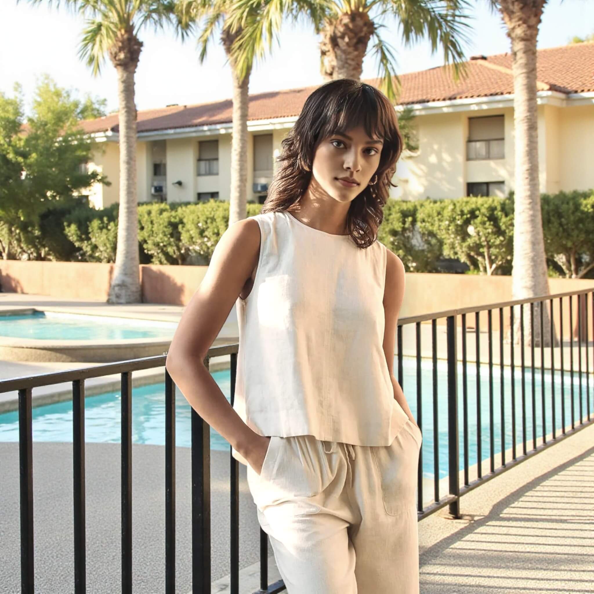 Linen Split Back Top, Relaxed Linen Sleeveless Top