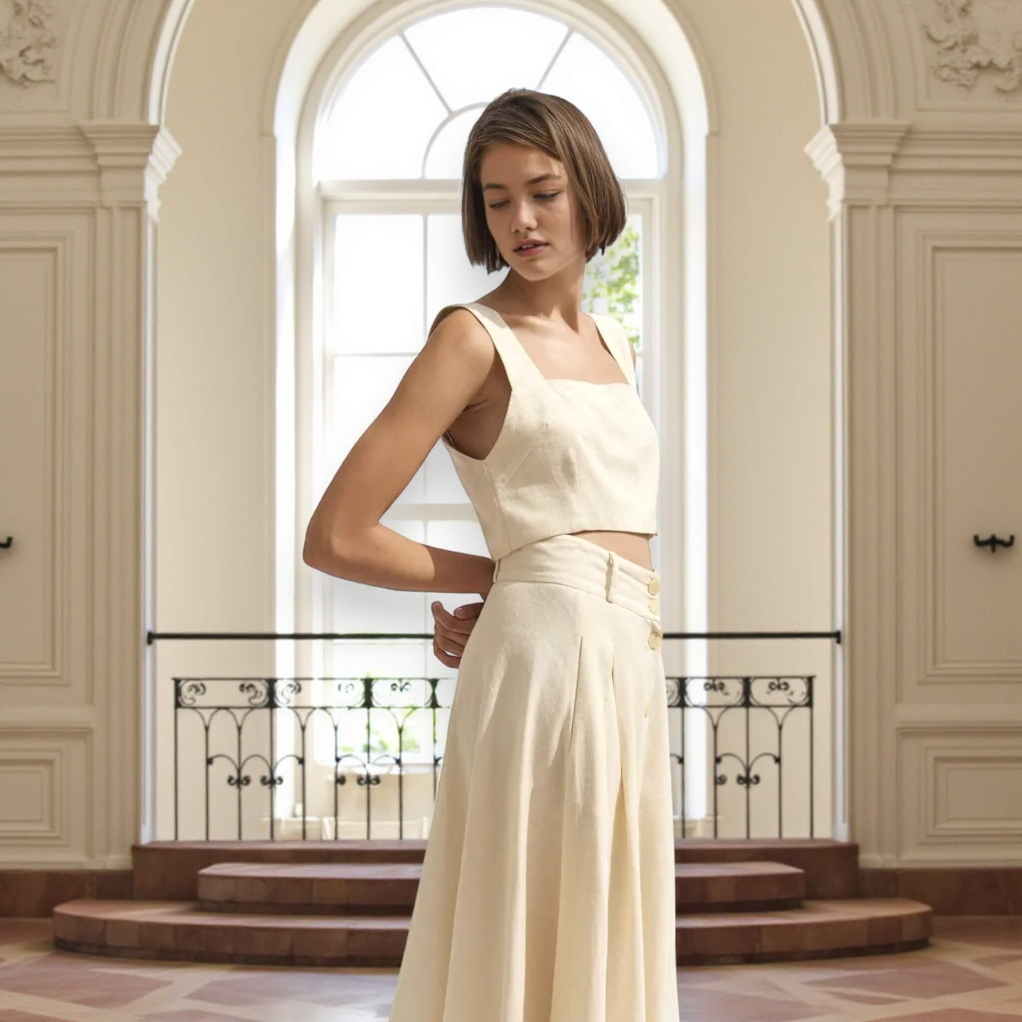 Linen Square Neck Crop Top, Cropped Linen Tank Top